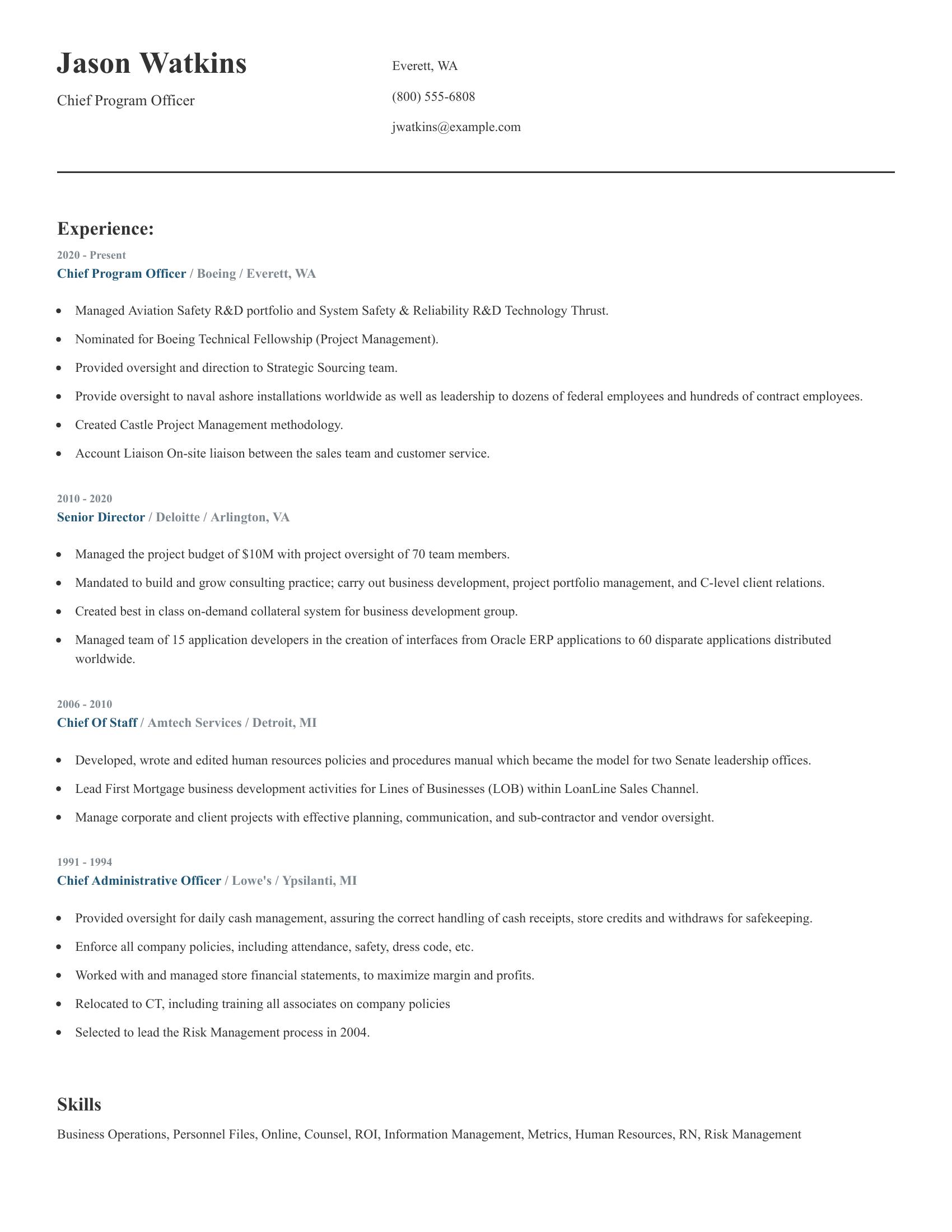 Chief Program Officer resume example