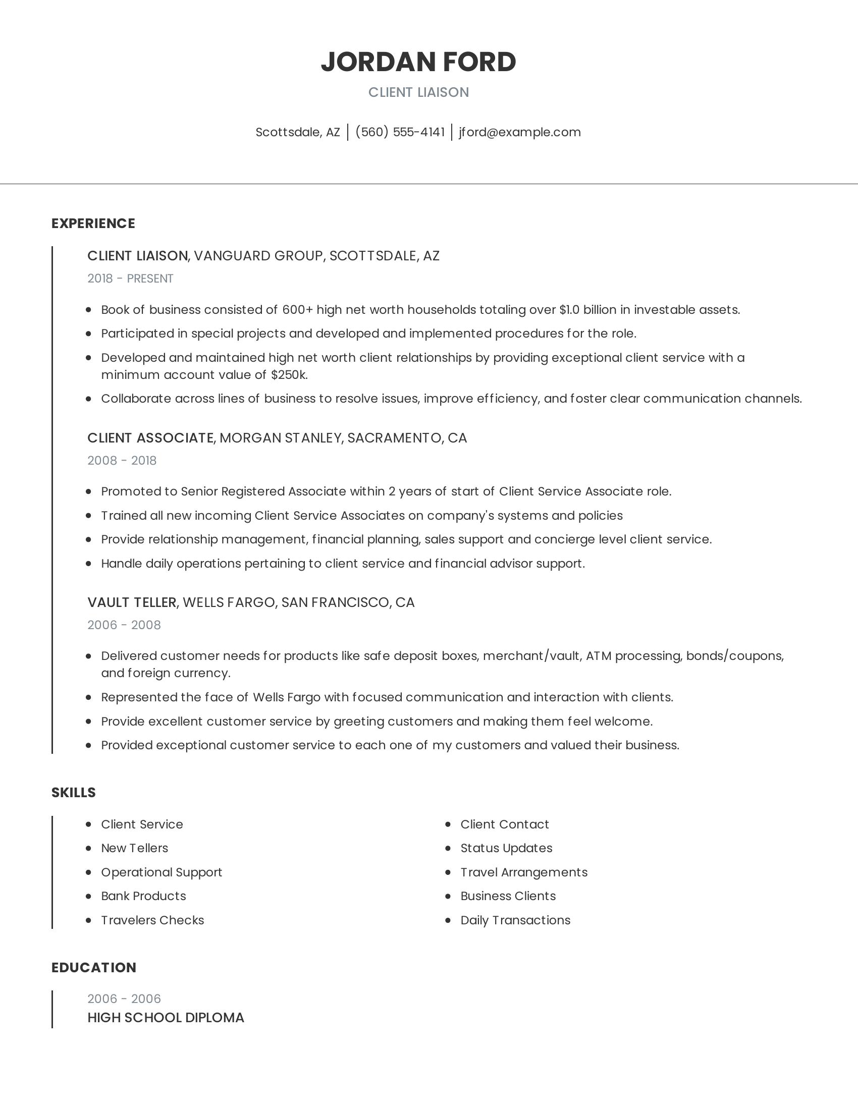 Client Liaison resume example