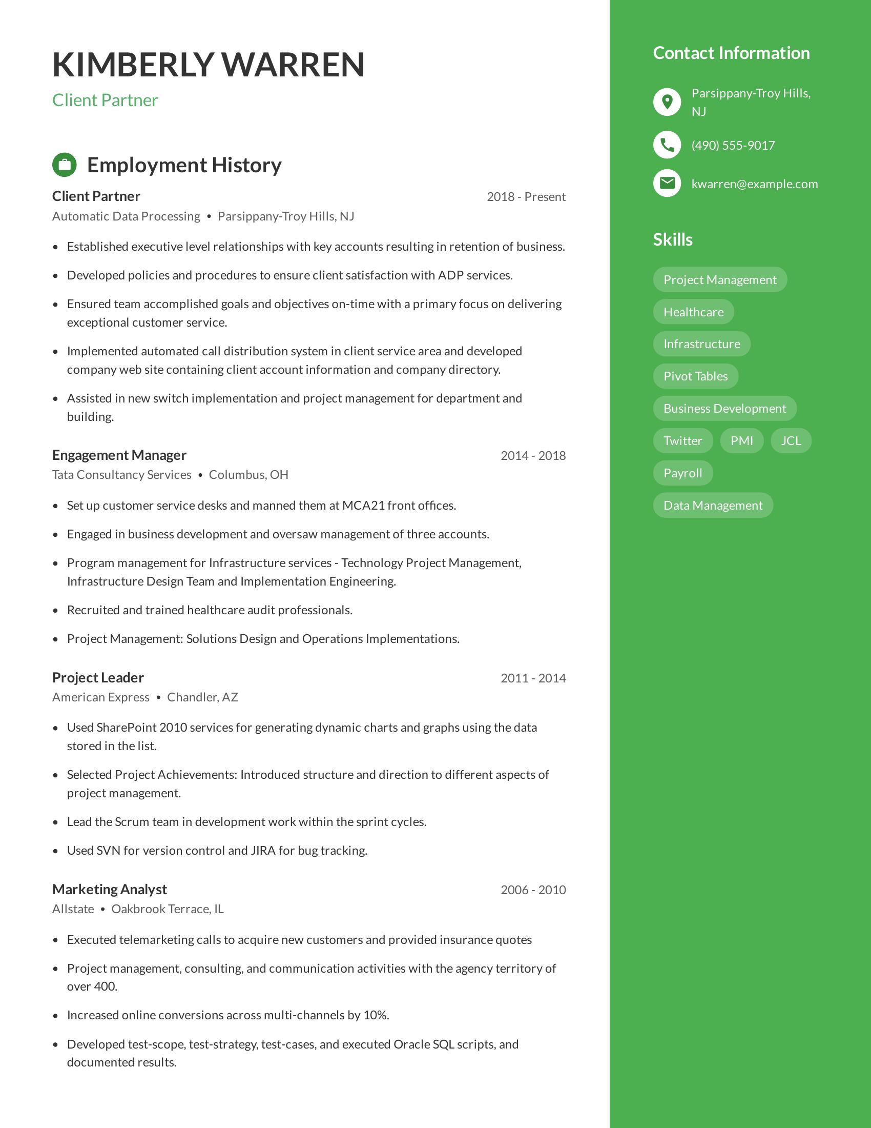 Client Partner resume example