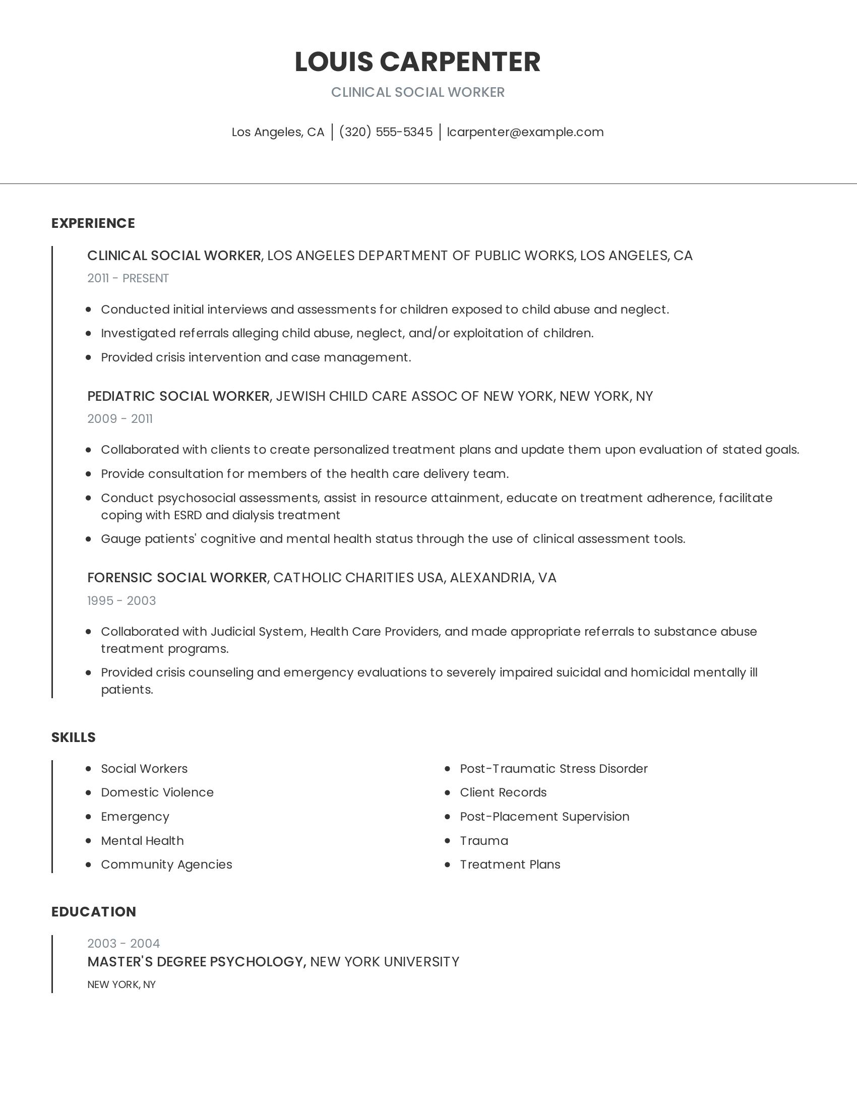 Clinical Social Worker resume example