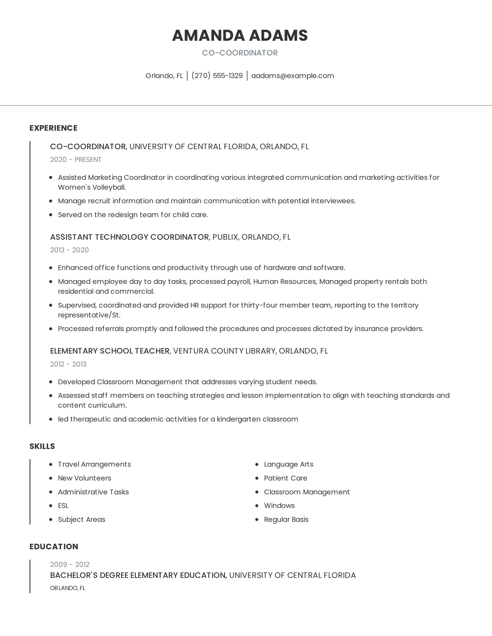 Co-Coordinator resume example