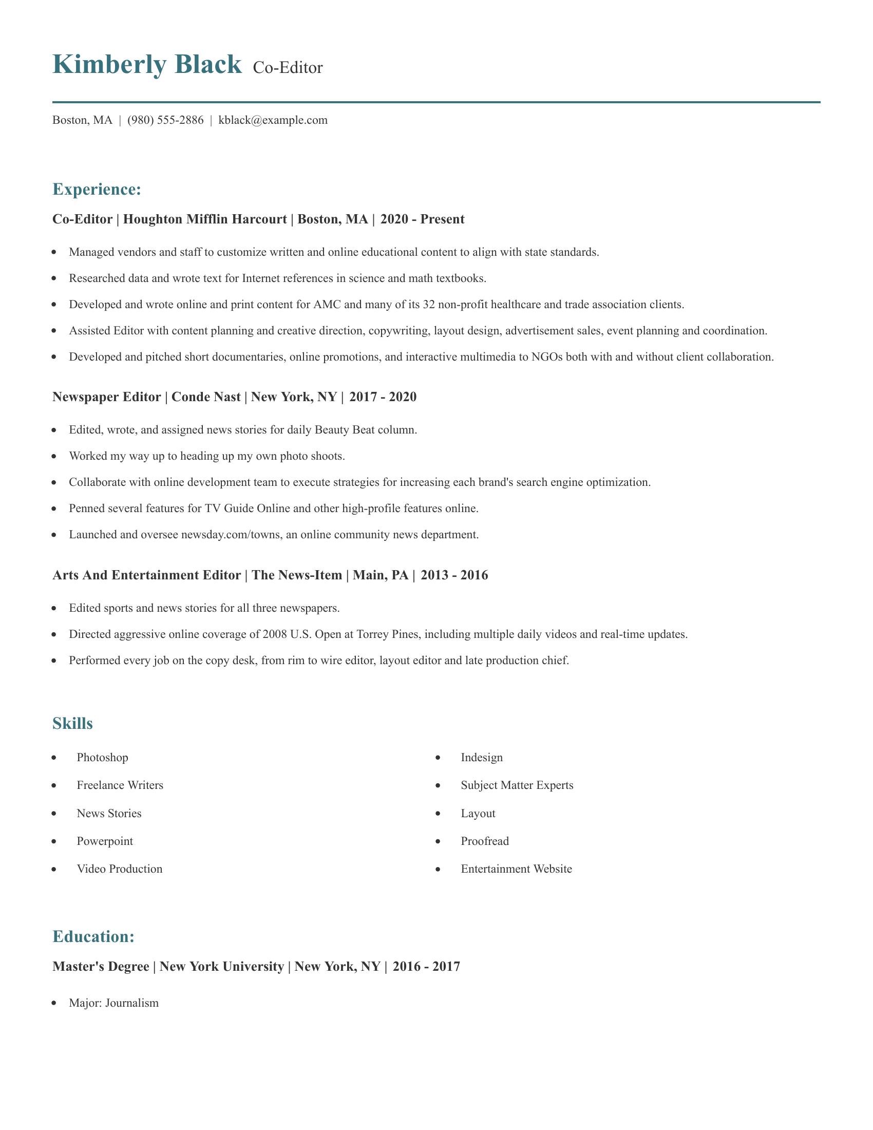 Co-Editor resume example