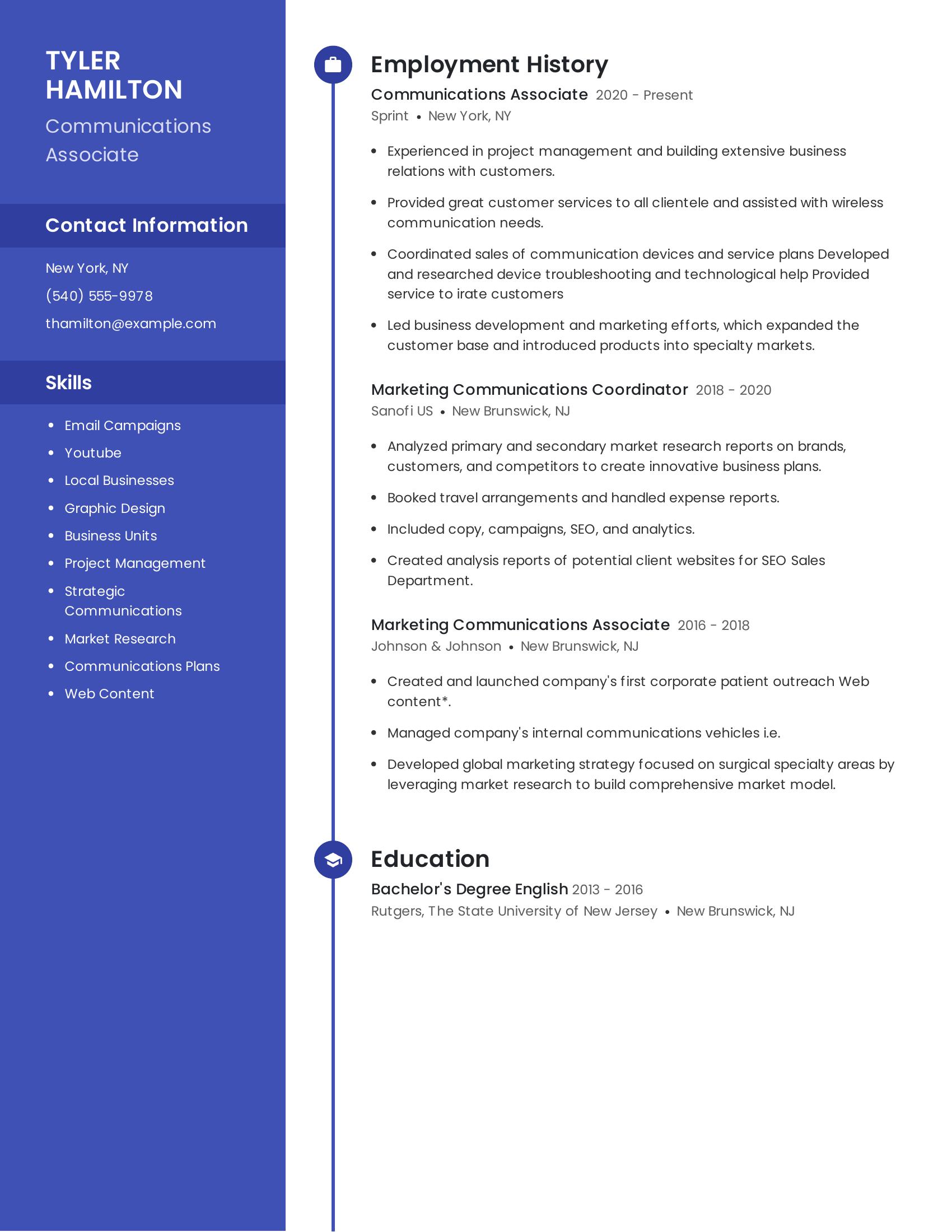 Communications Associate resume example