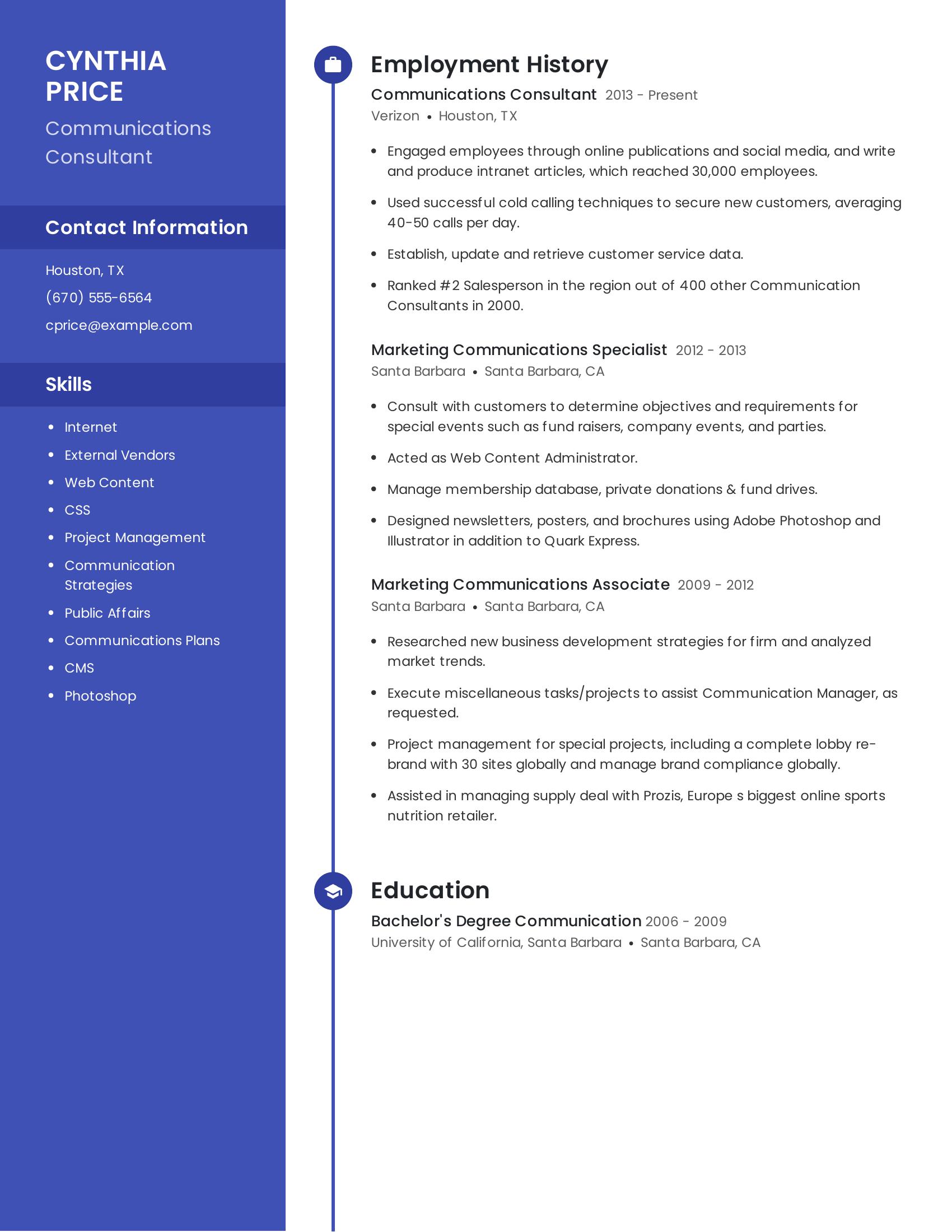 Communications Consultant resume example