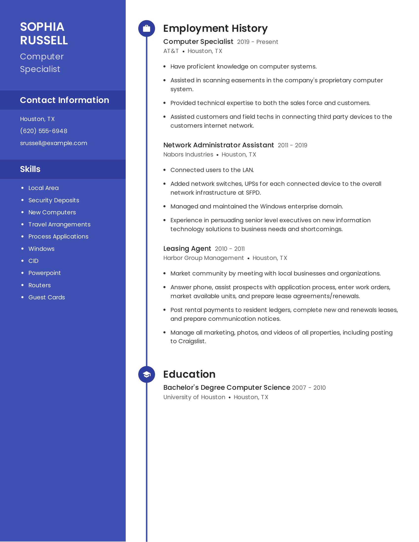 Computer Specialist resume example