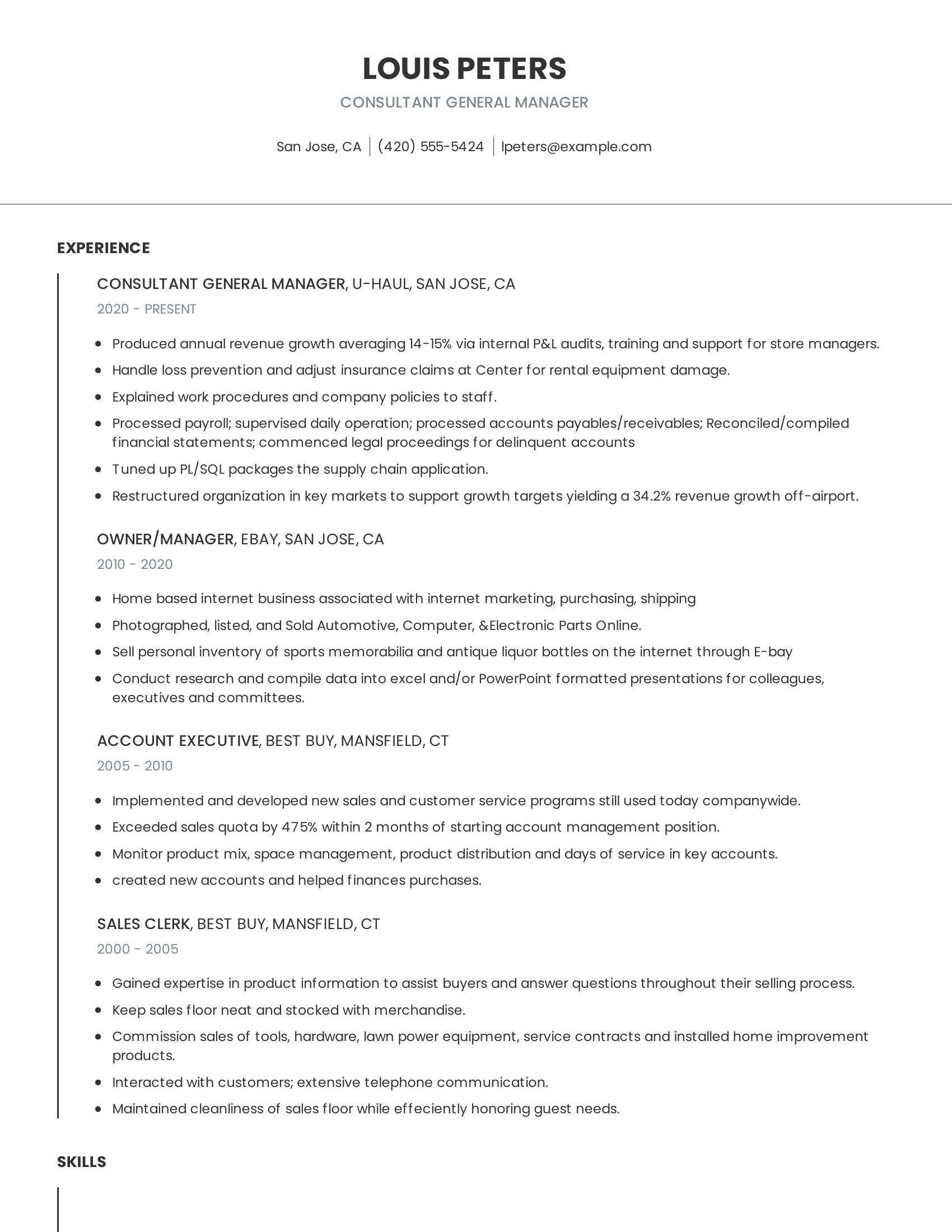 Consultant General Manager resume example