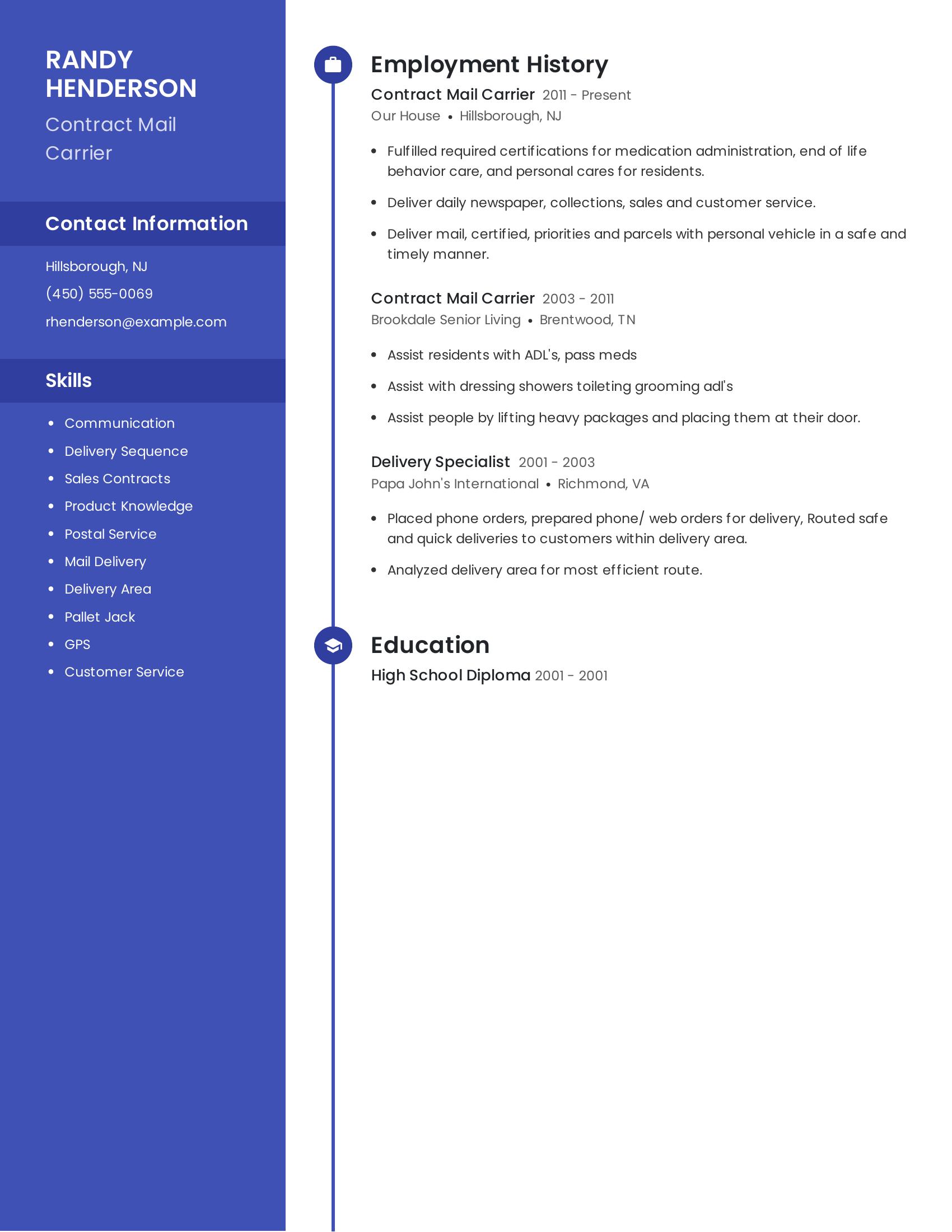 Contract Mail Carrier resume example