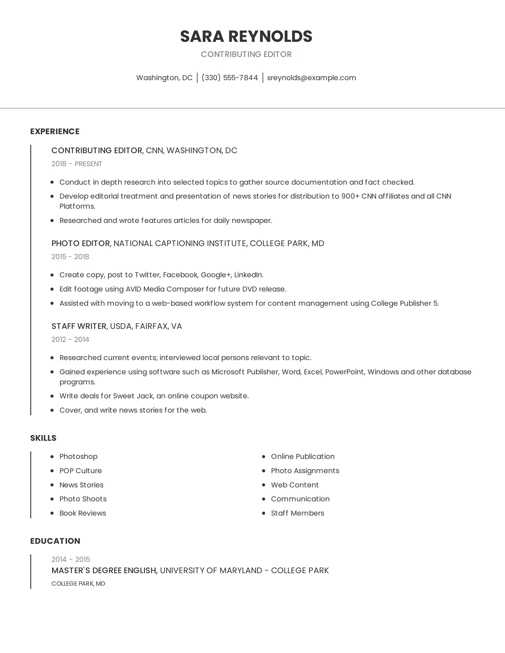 Contributing Editor resume example