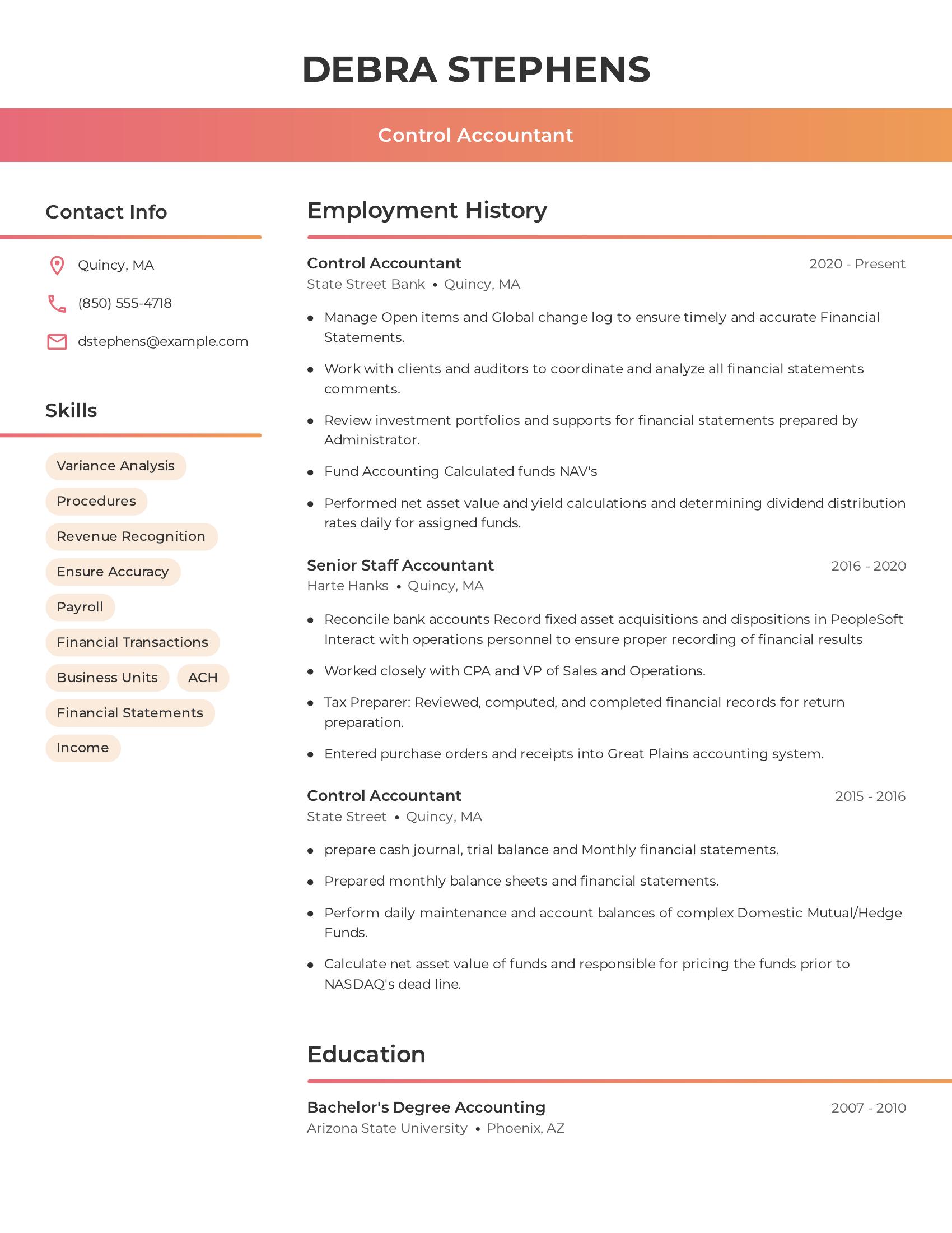 Control Accountant resume example