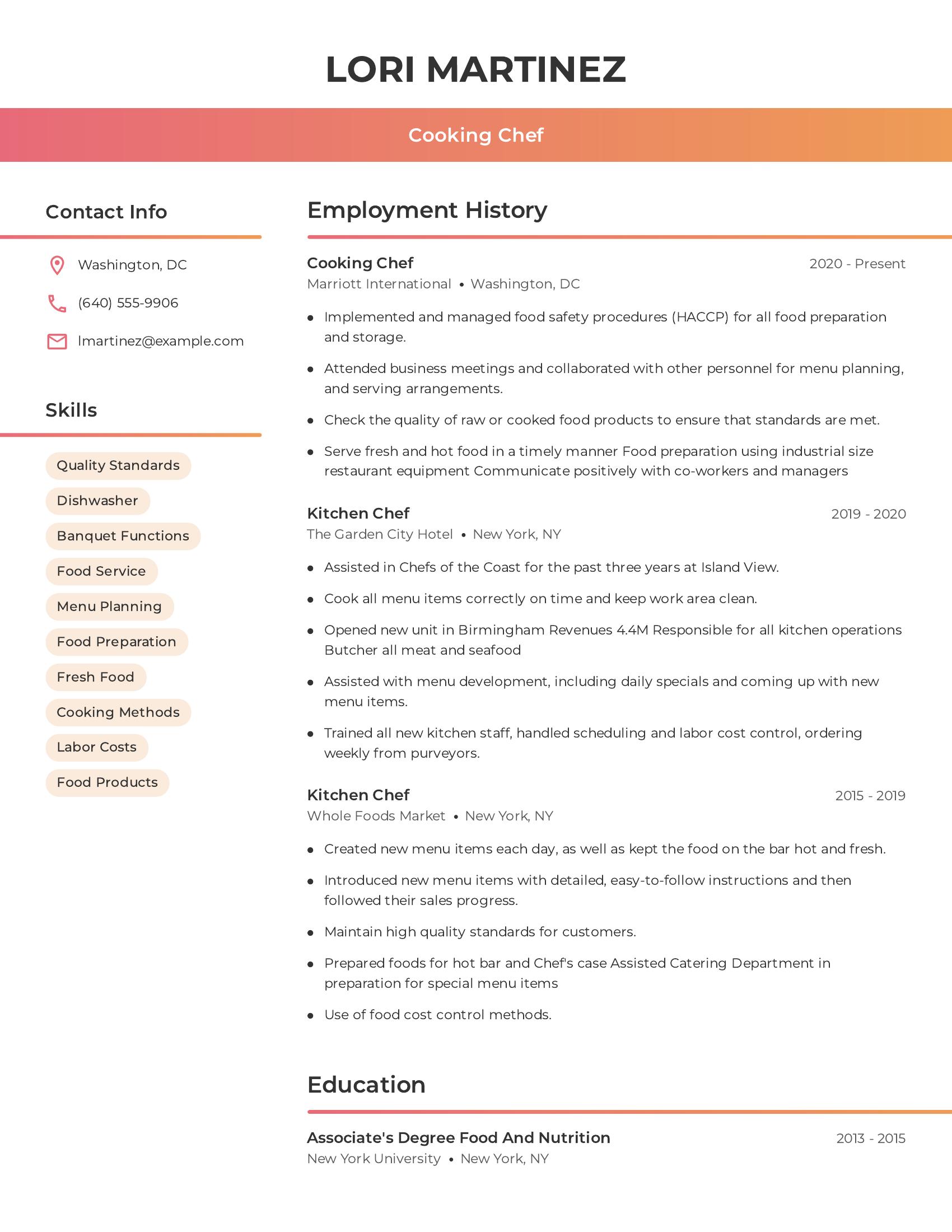 Cooking Chef resume example