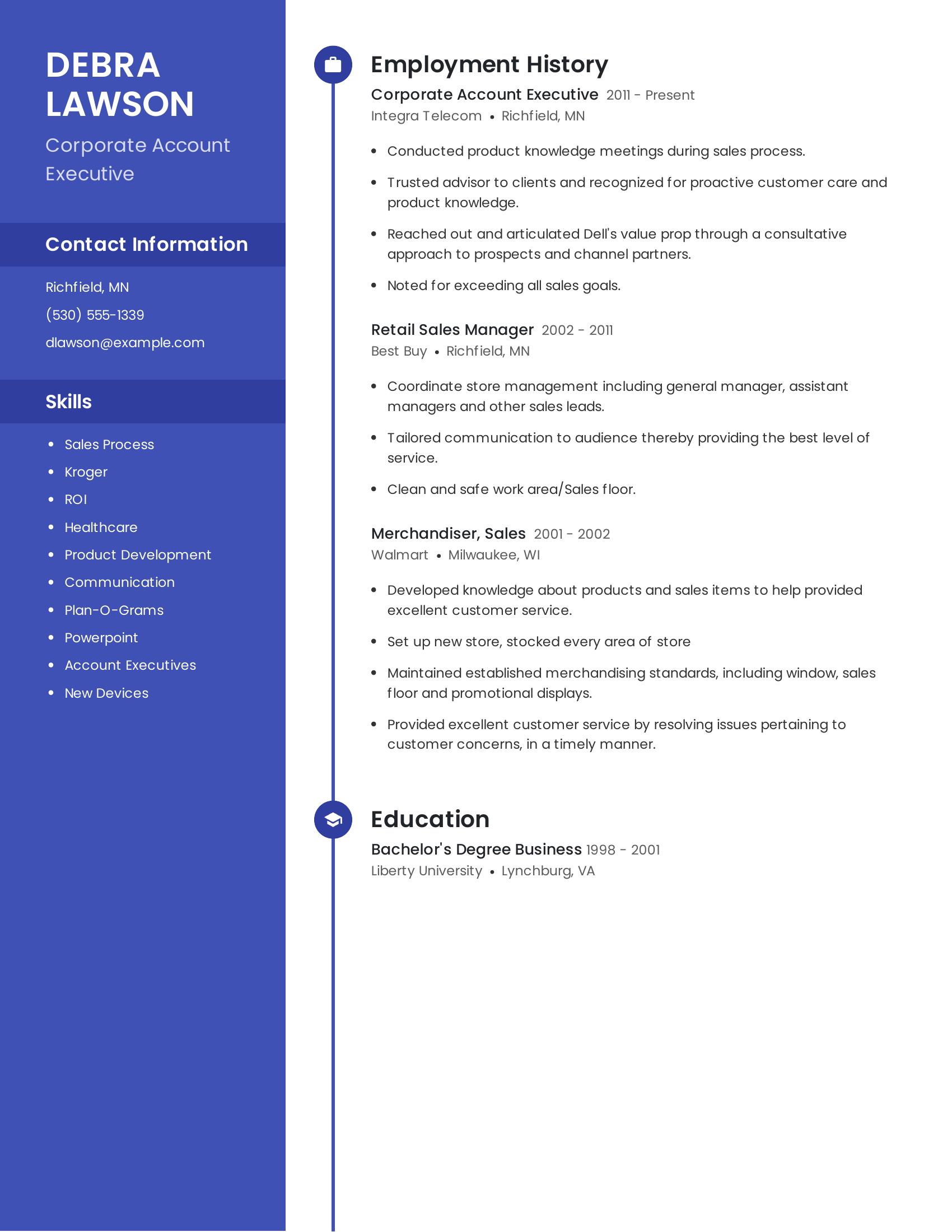 Corporate Account Executive resume example