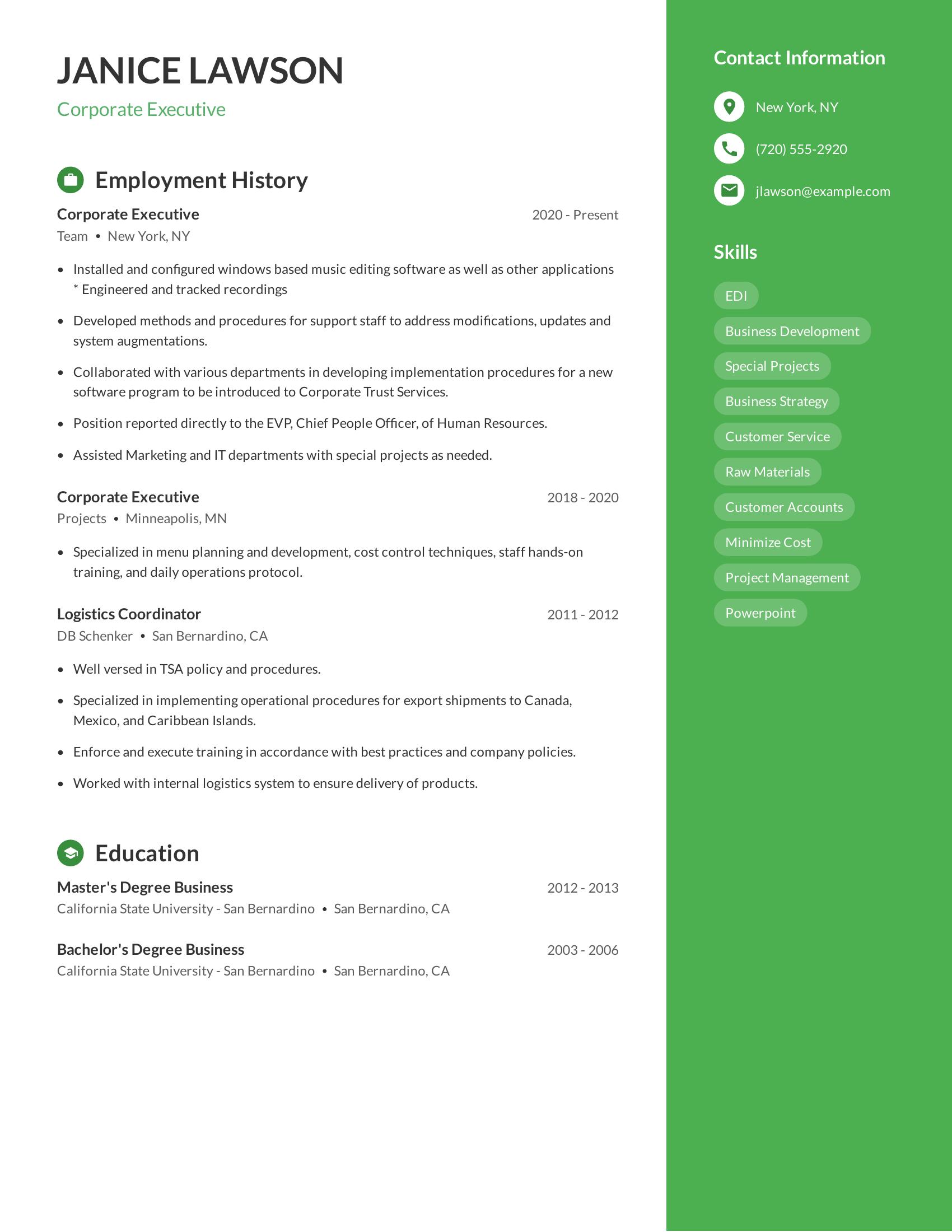 Corporate Executive resume example