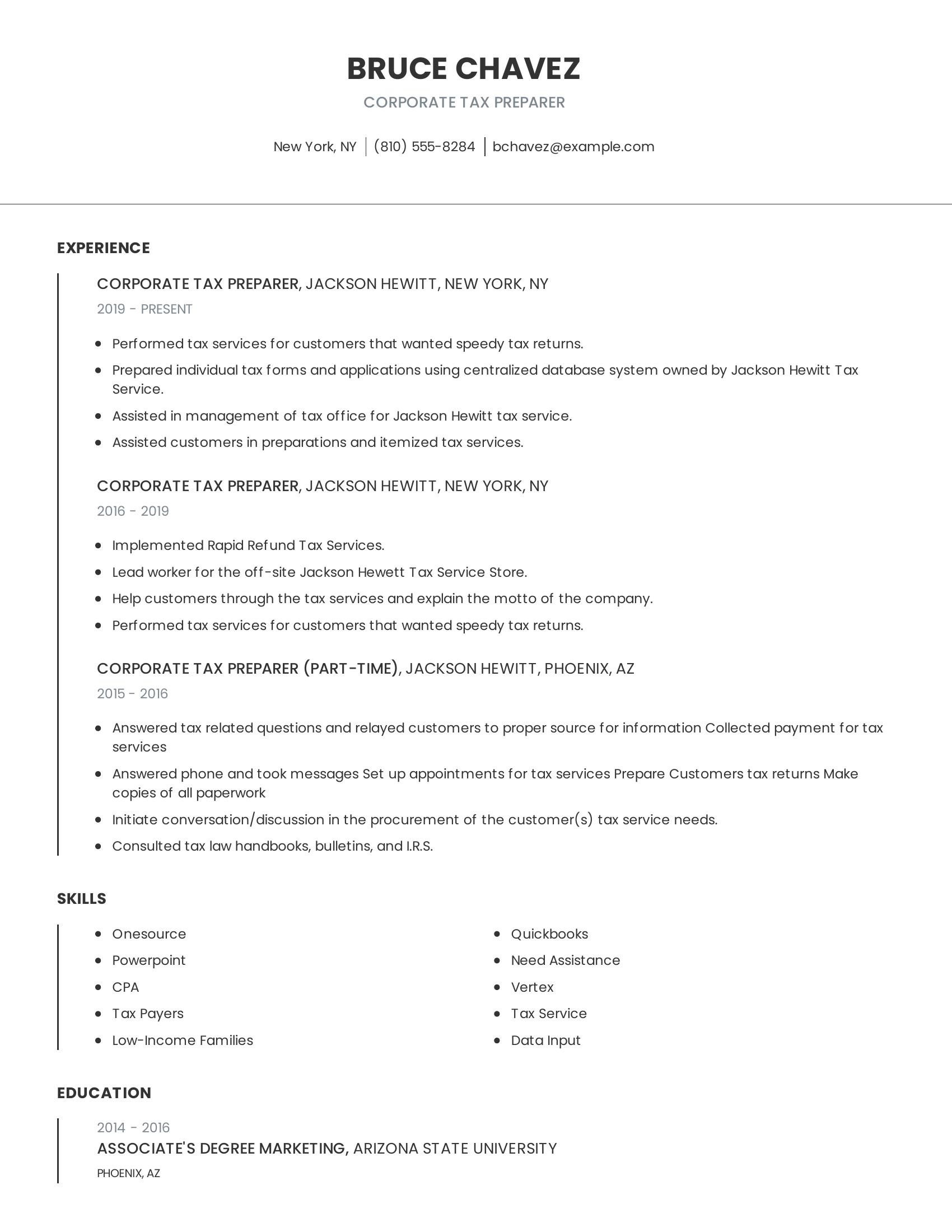 Corporate Tax Preparer resume example