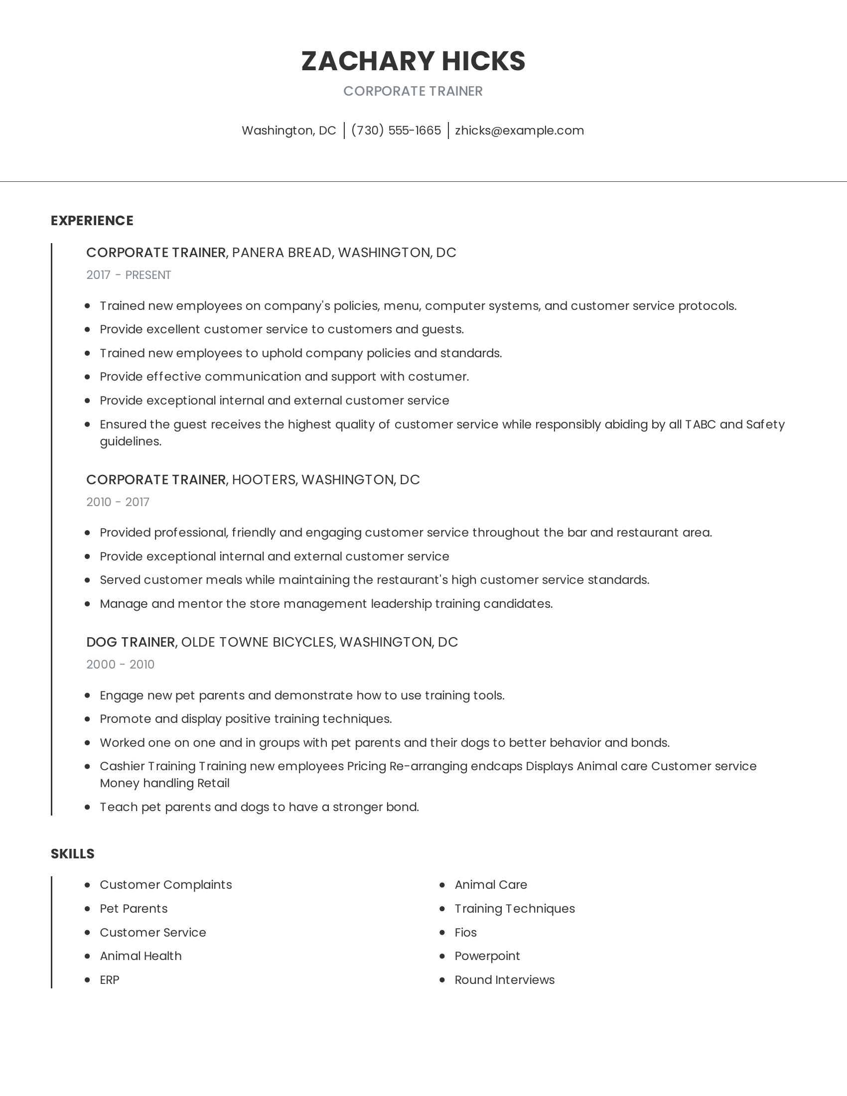 Corporate Trainer resume example