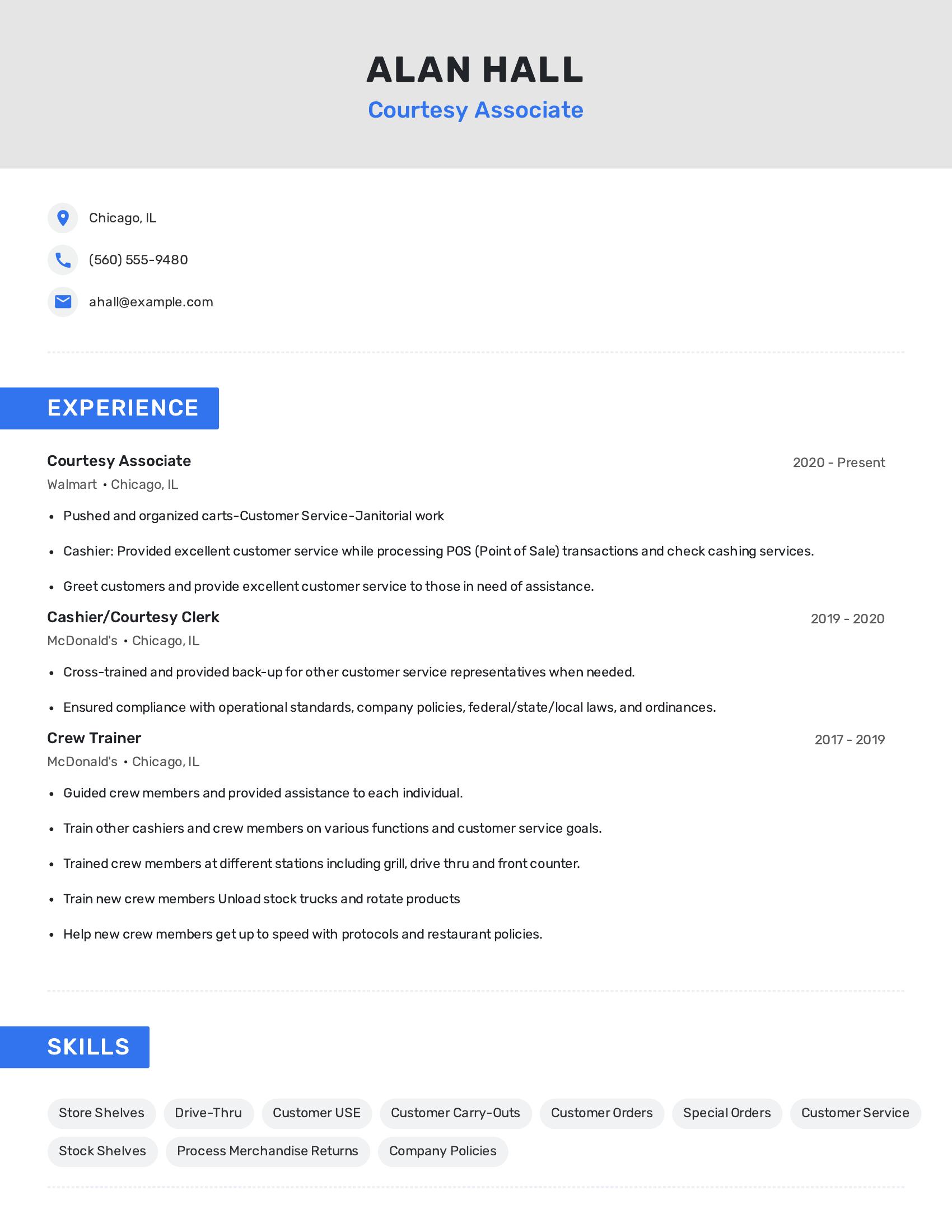Courtesy Associate resume example