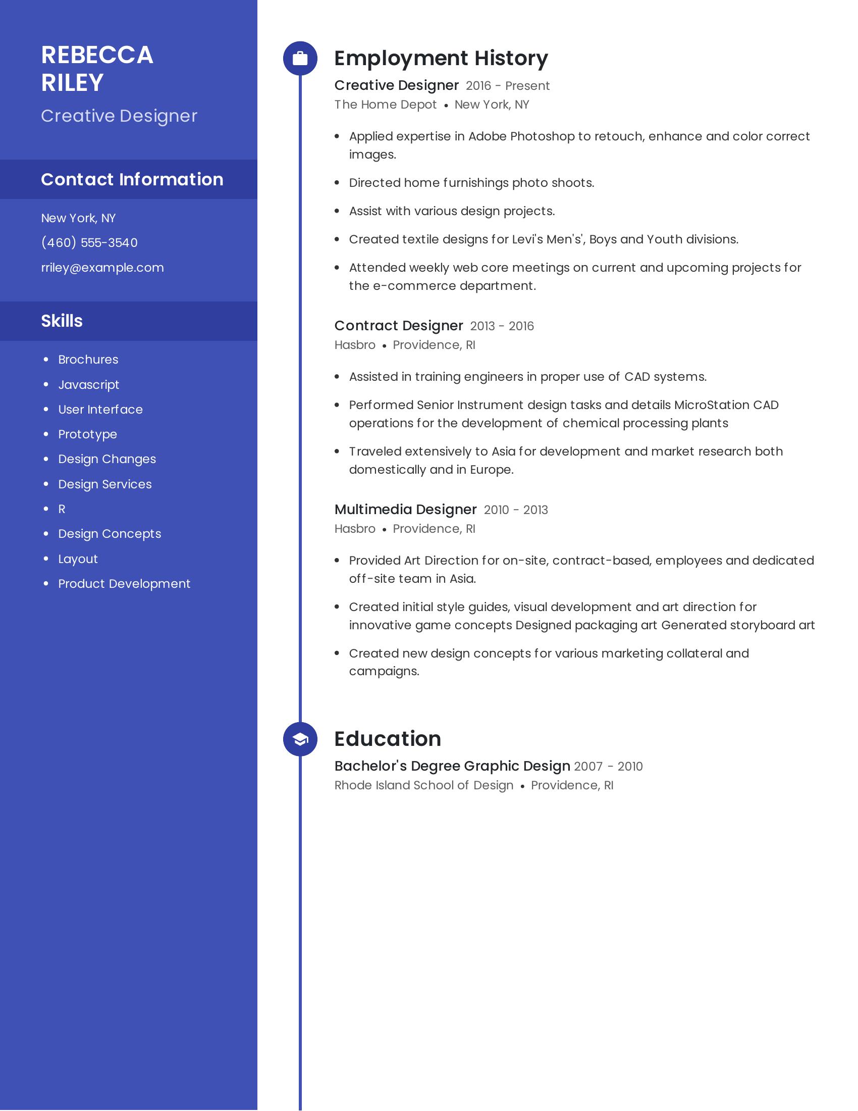 Creative Designer resume example