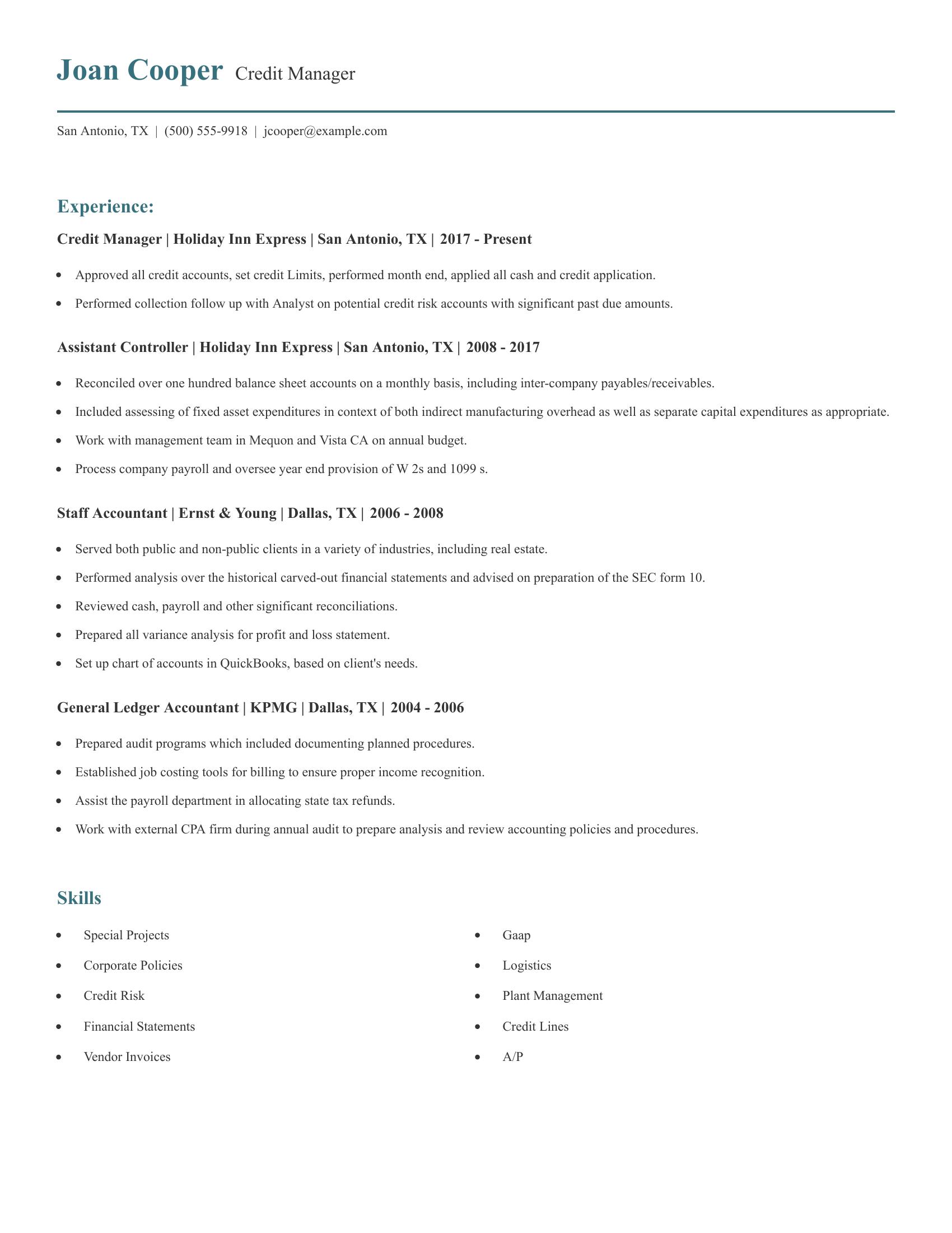 Credit Manager resume example