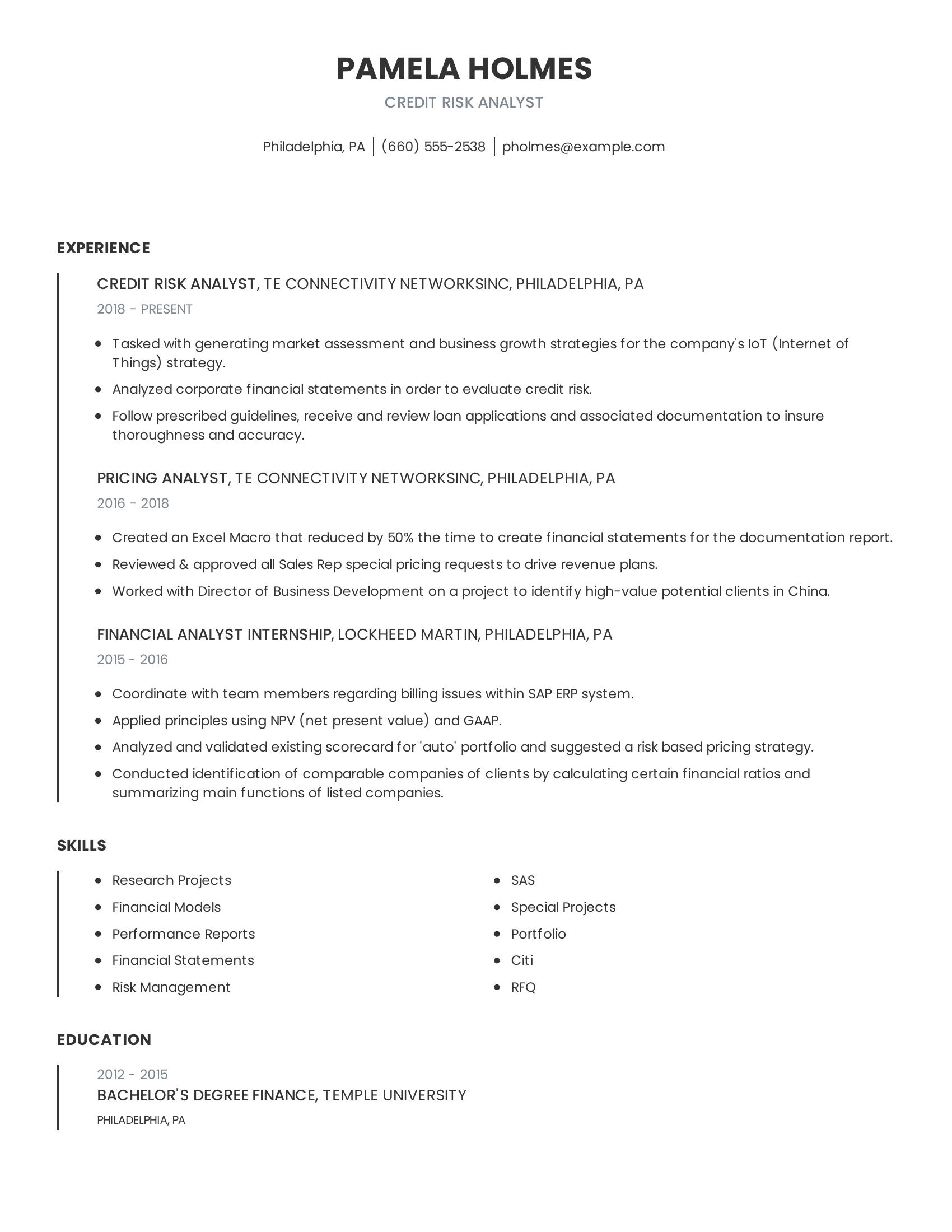 Credit Risk Analyst resume example