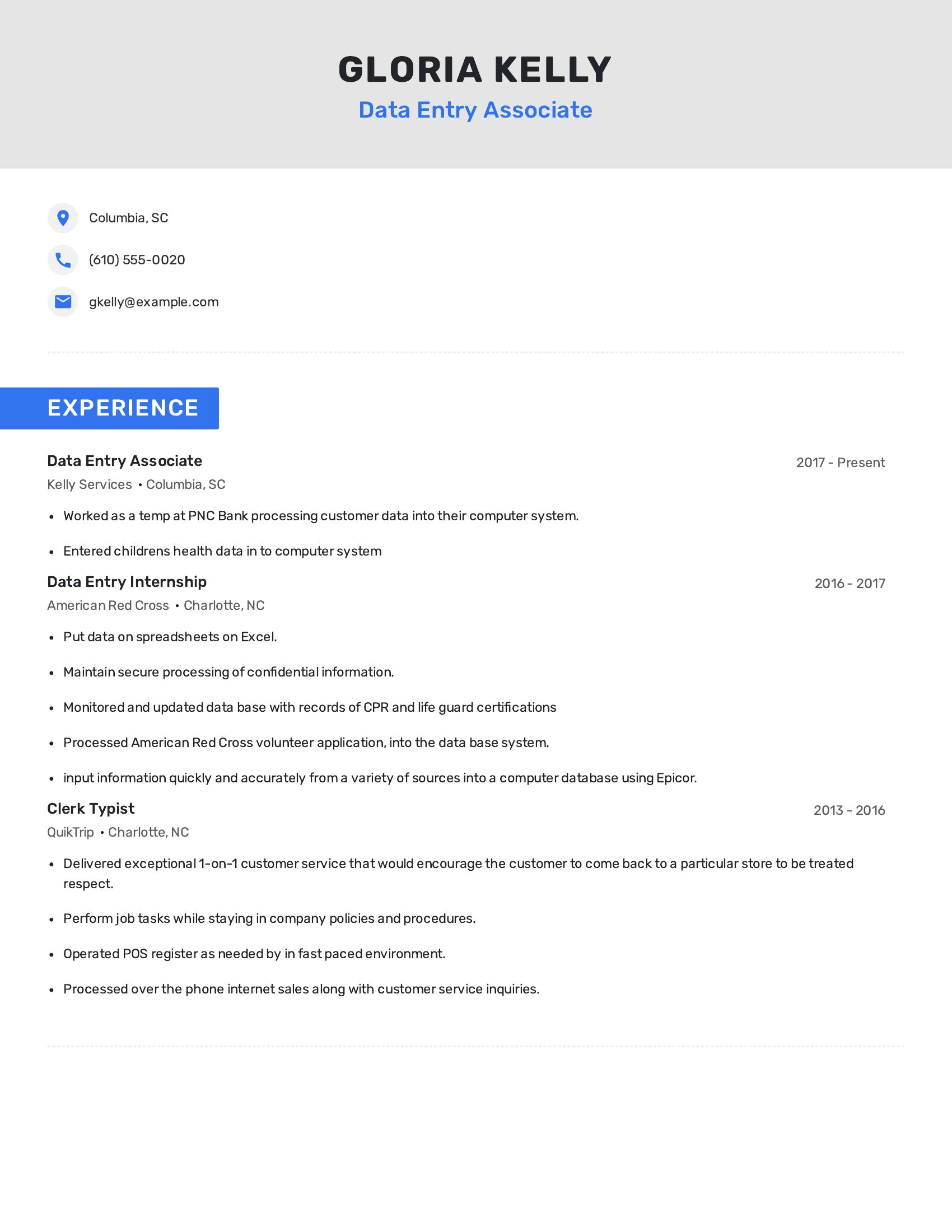 Data Entry Associate resume example