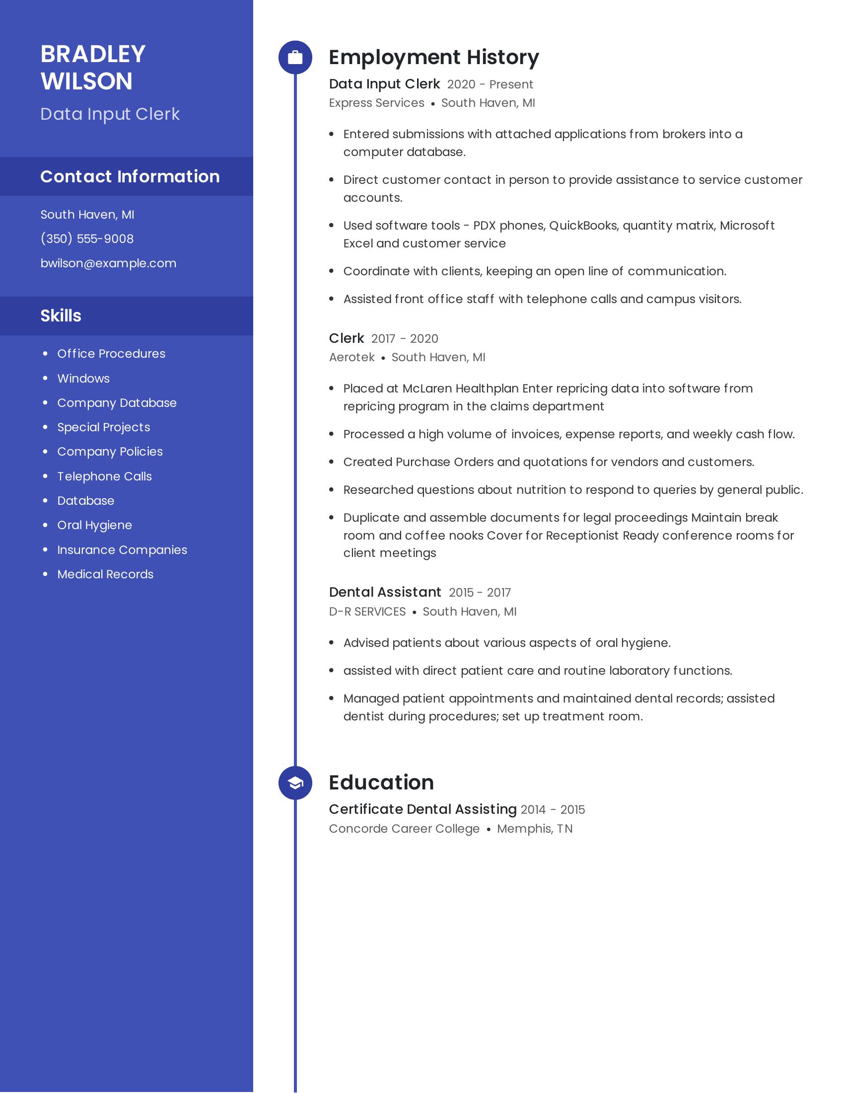 Data Input Clerk resume example