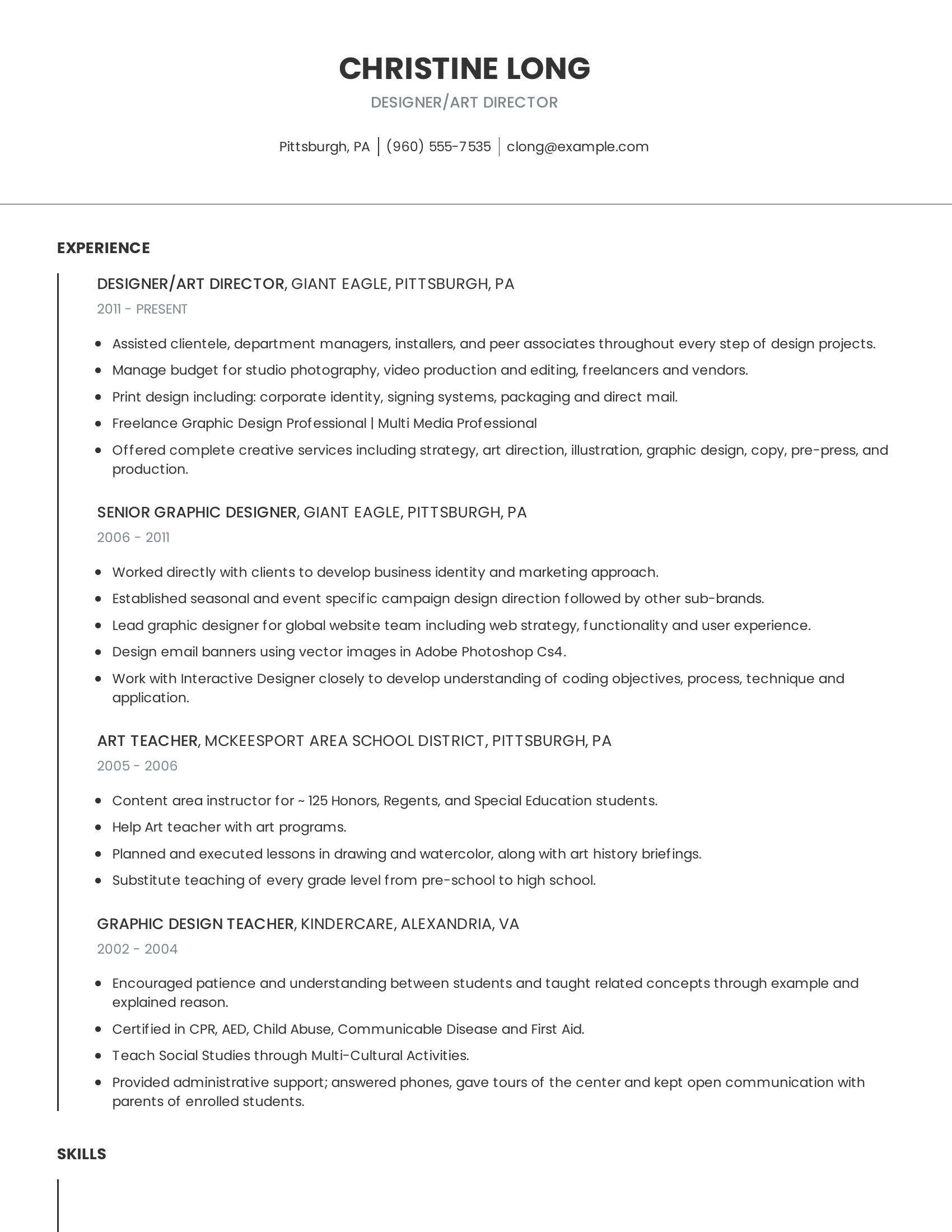 Designer/Art Director resume example