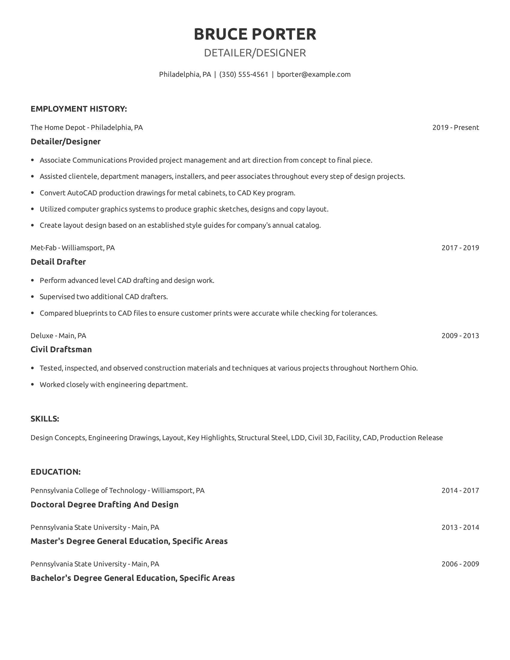 Detailer/Designer resume example