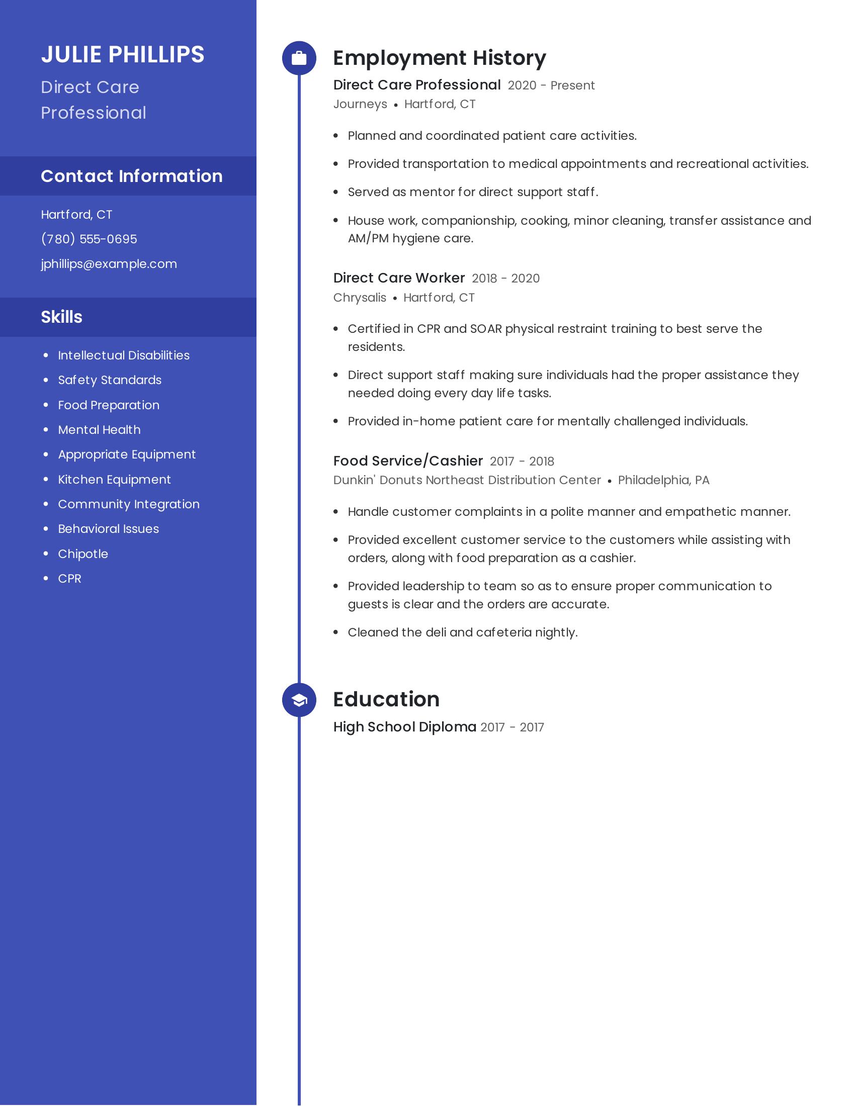 Direct Care Professional resume example