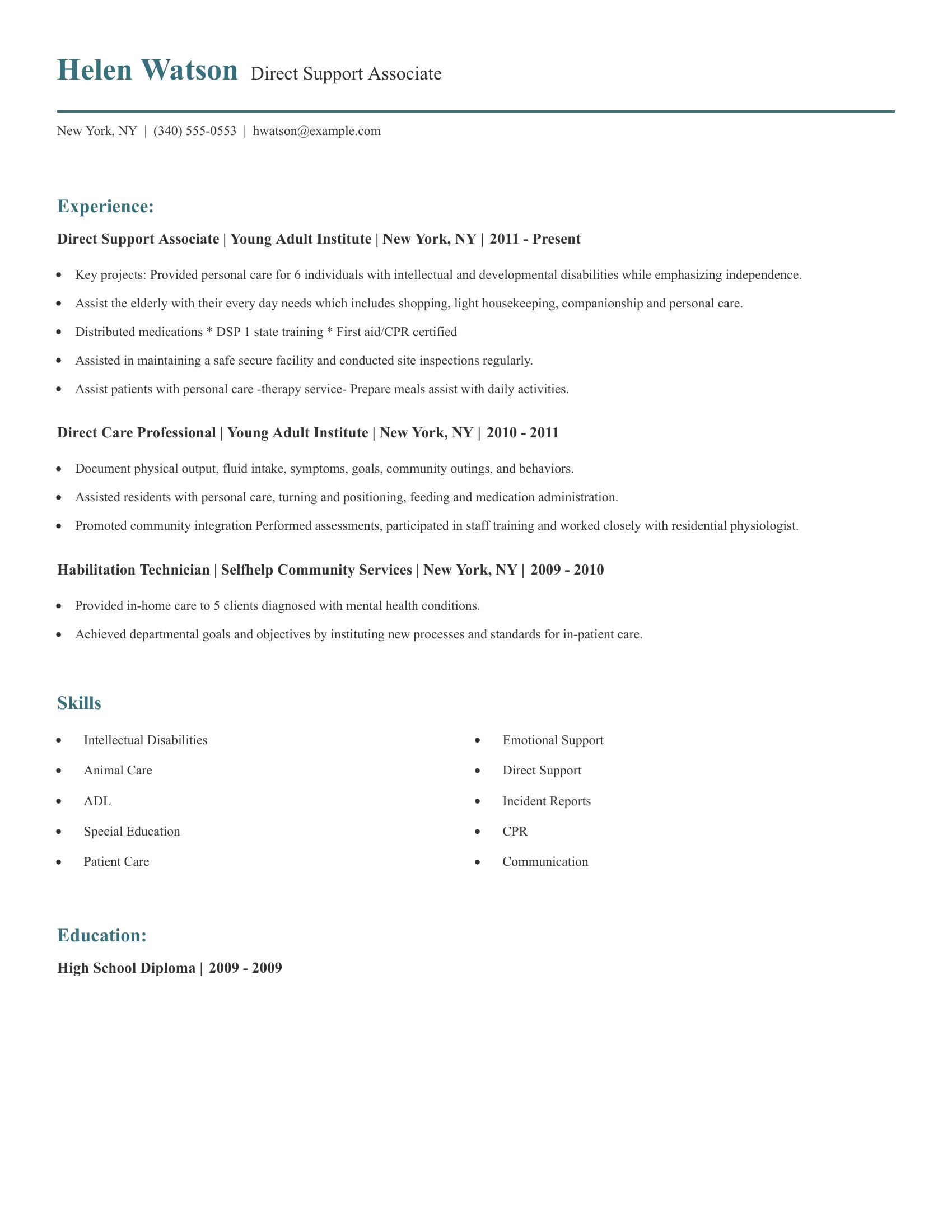 Direct Support Associate resume example