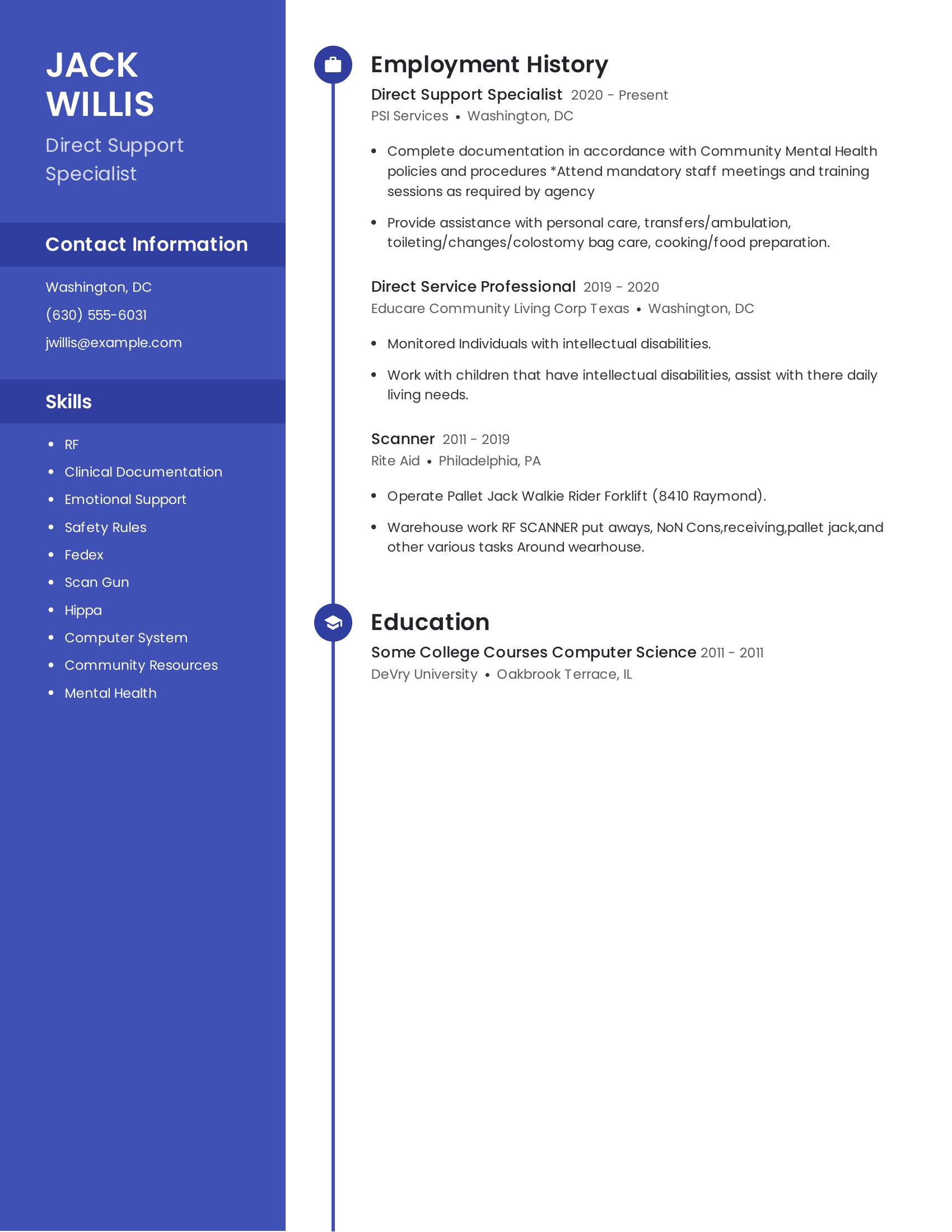 Direct Support Specialist resume example