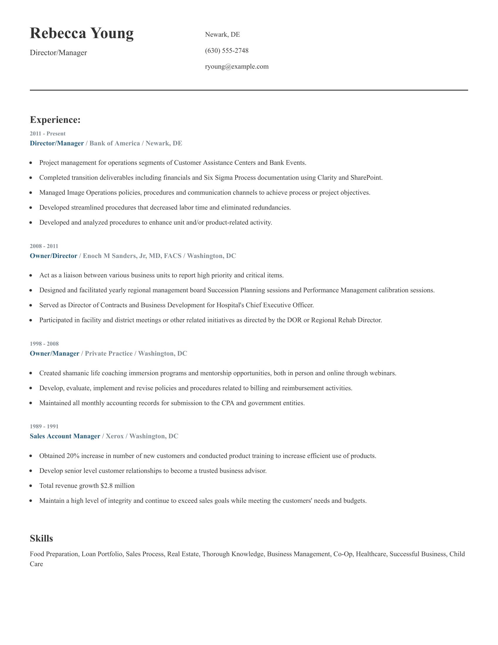 Director/Manager resume example