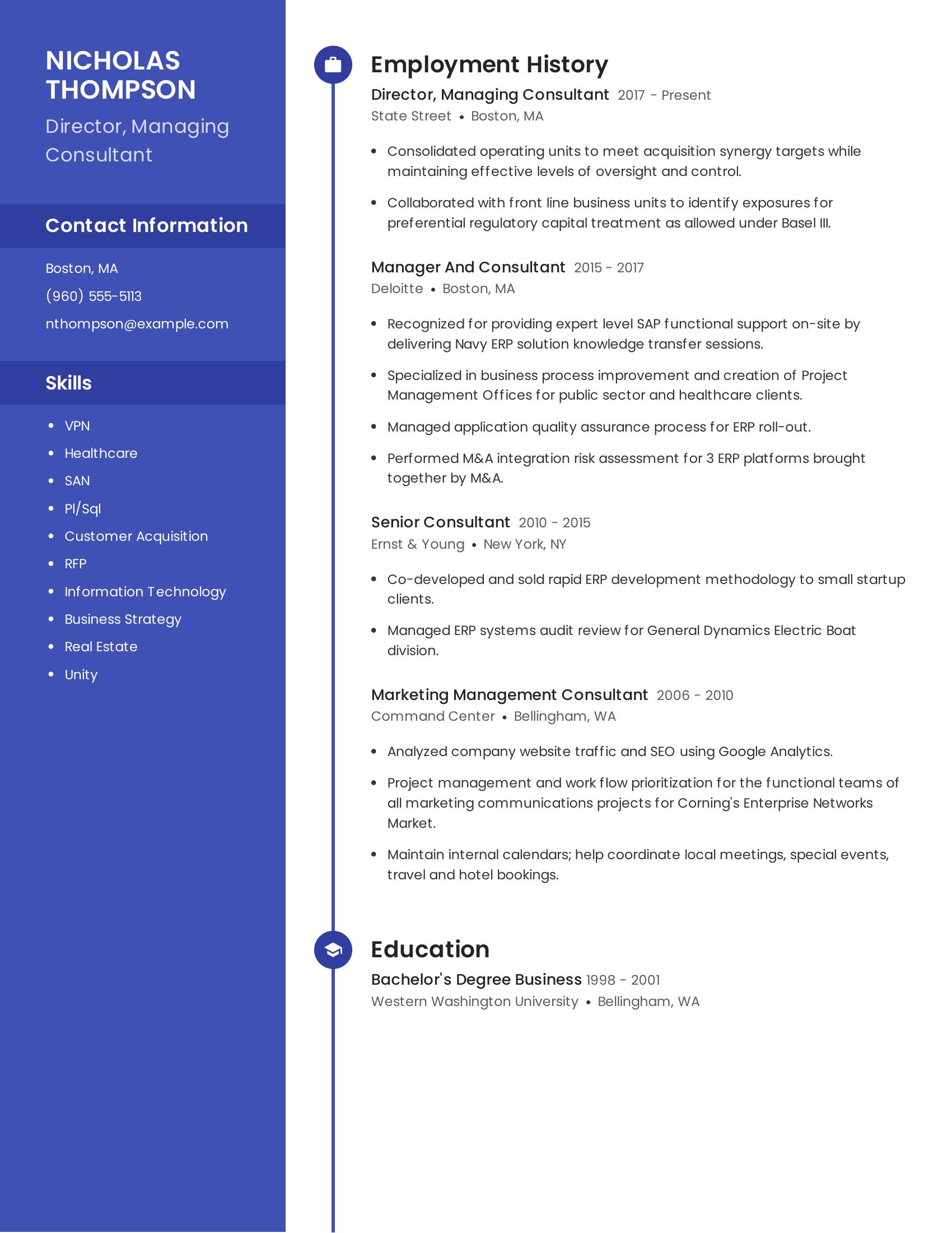 Director, Managing Consultant resume example