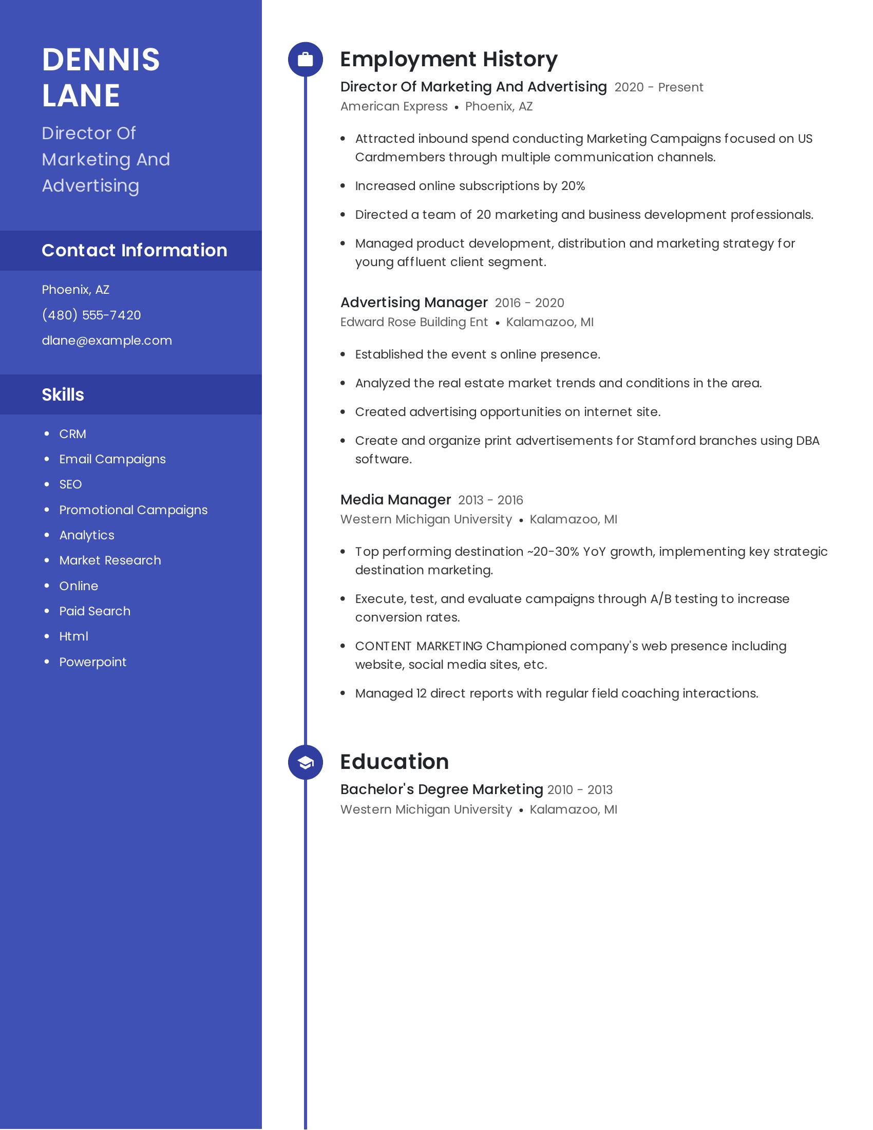 Director Of Marketing And Advertising resume example