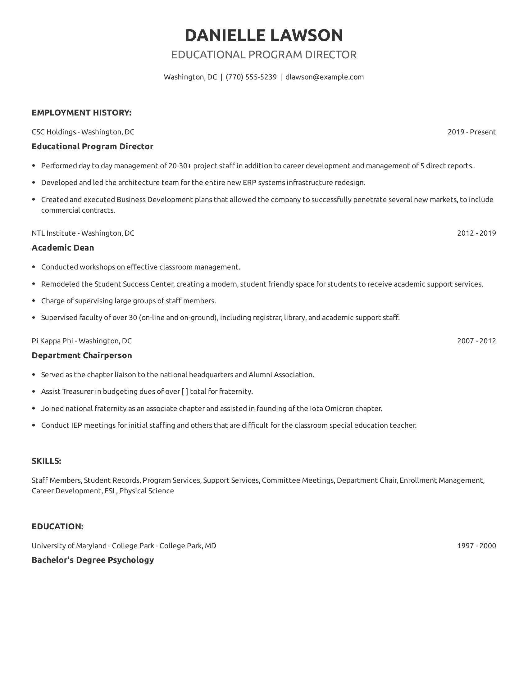 Educational Program Director resume example