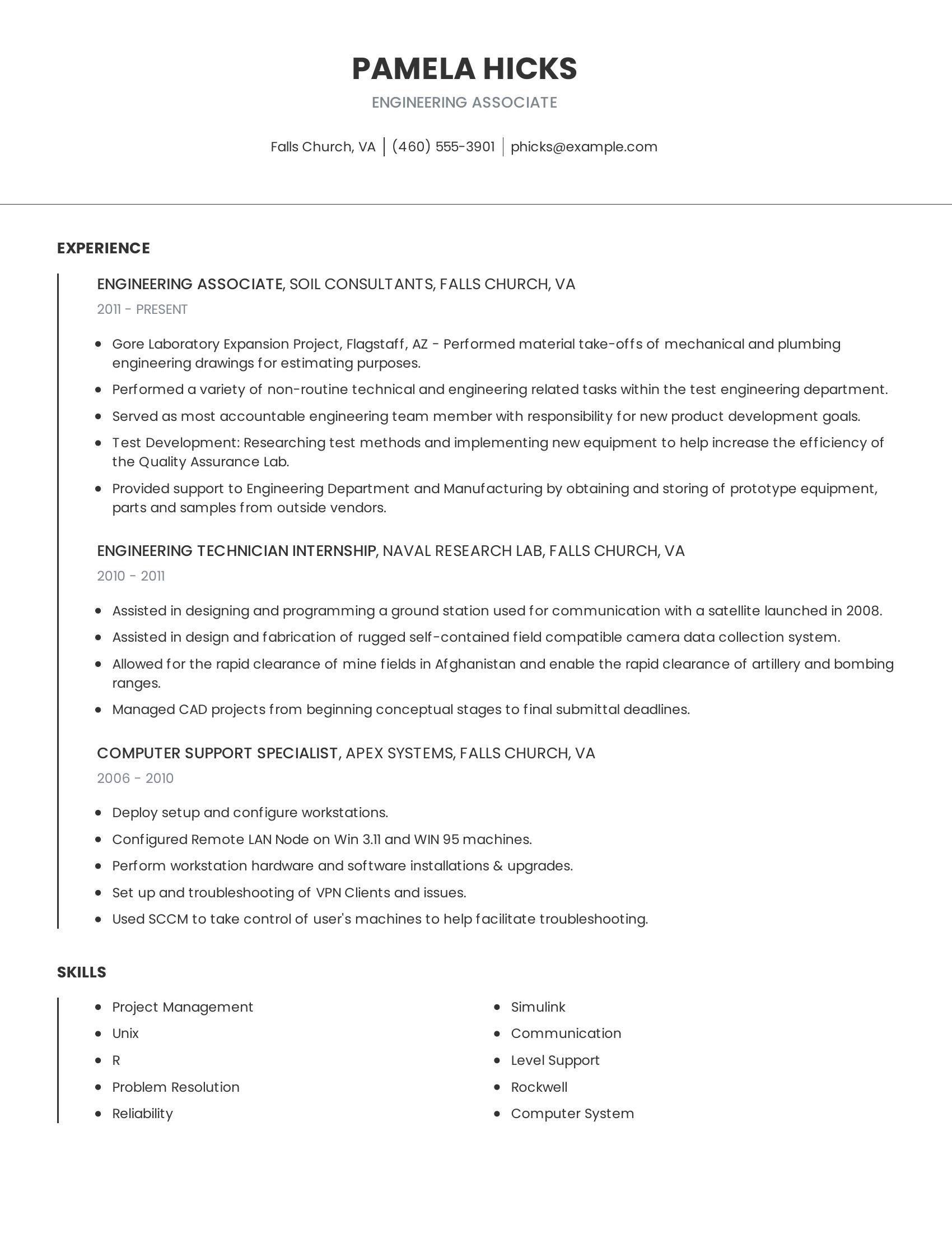 Engineering Associate resume example