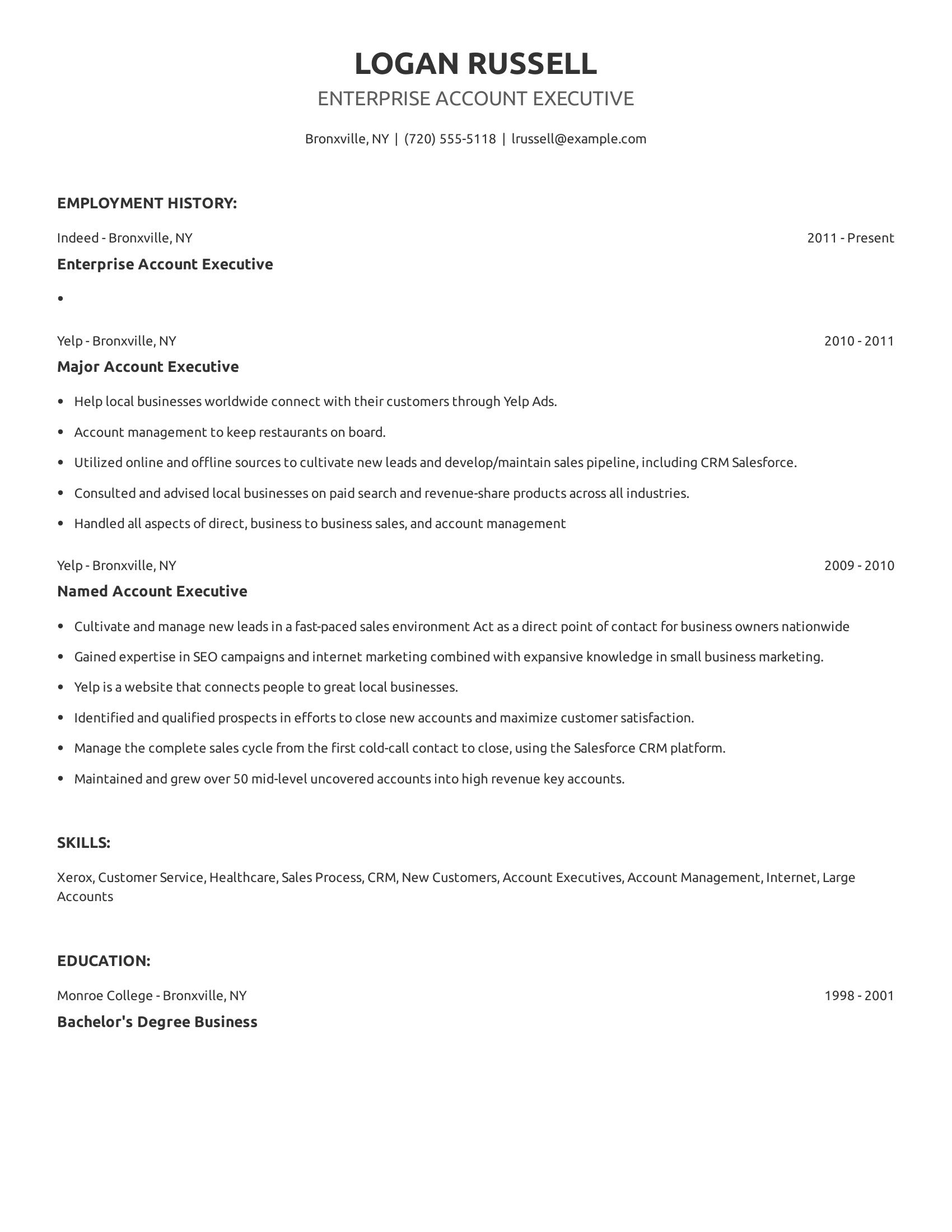 Enterprise Account Executive resume example