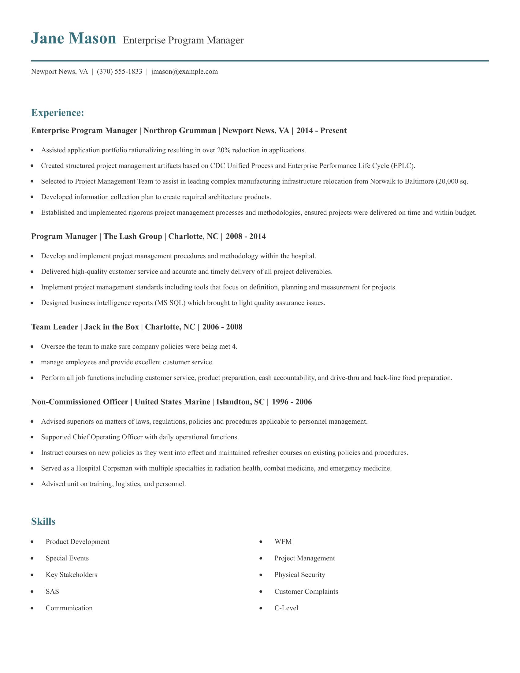 Enterprise Program Manager resume example