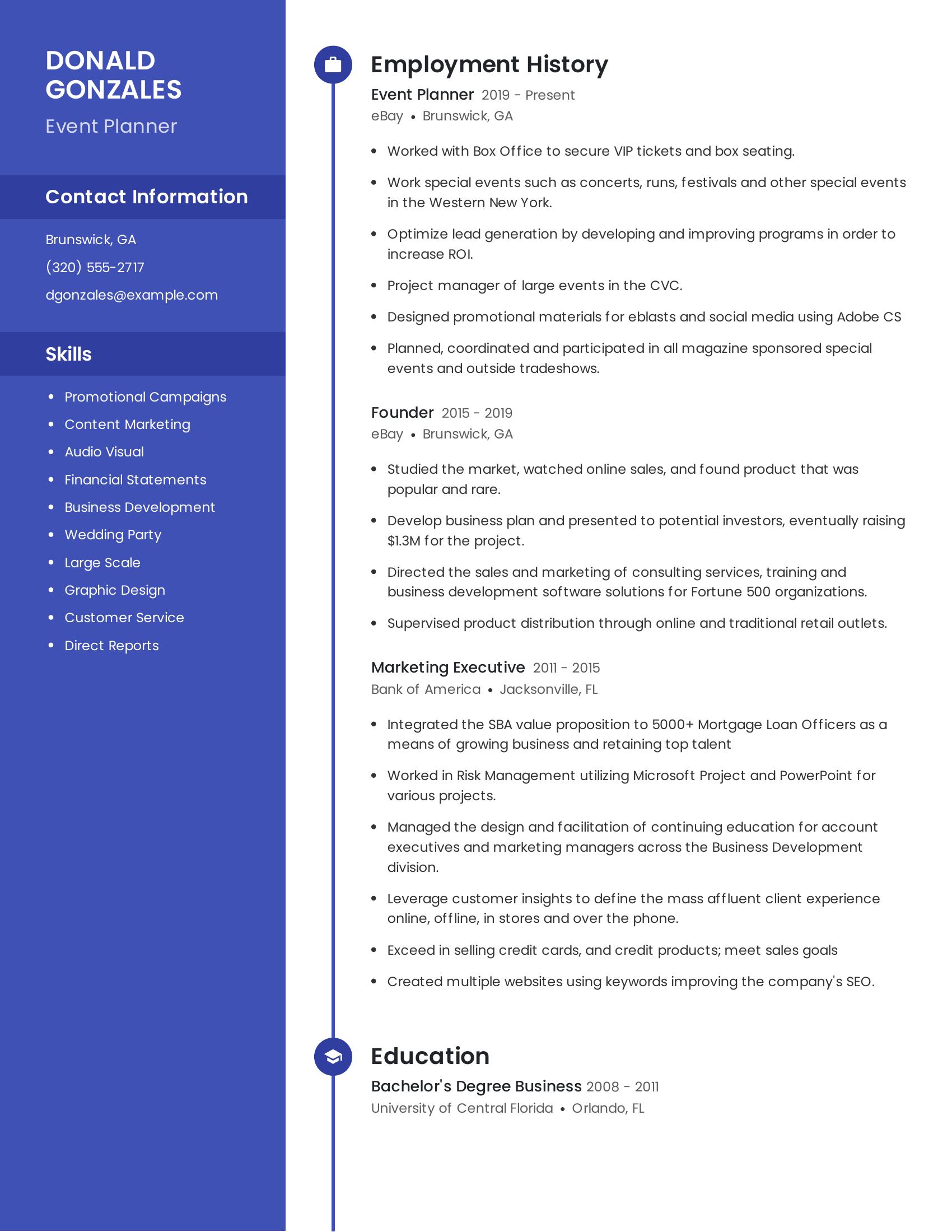 Event Planner resume example