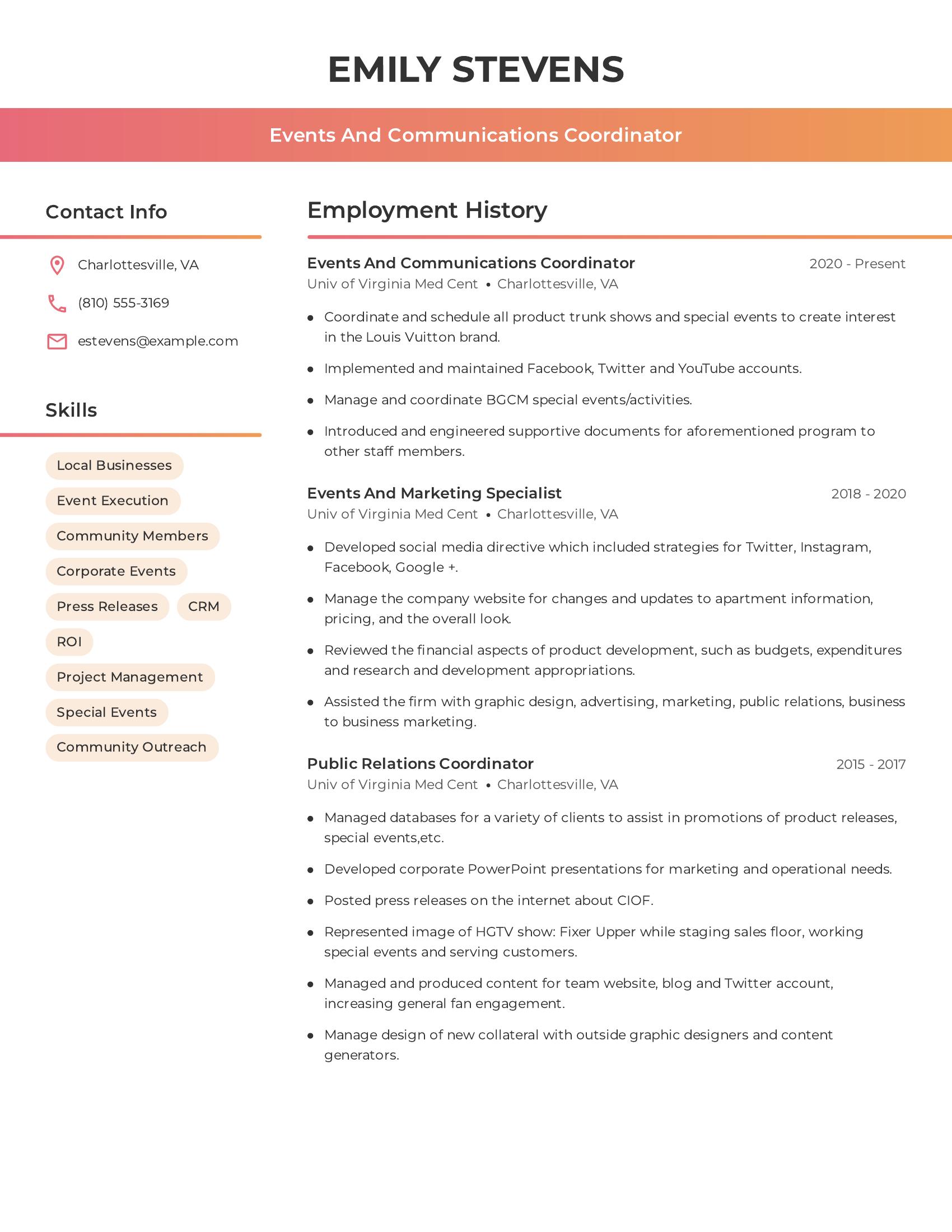 Events And Communications Coordinator resume example