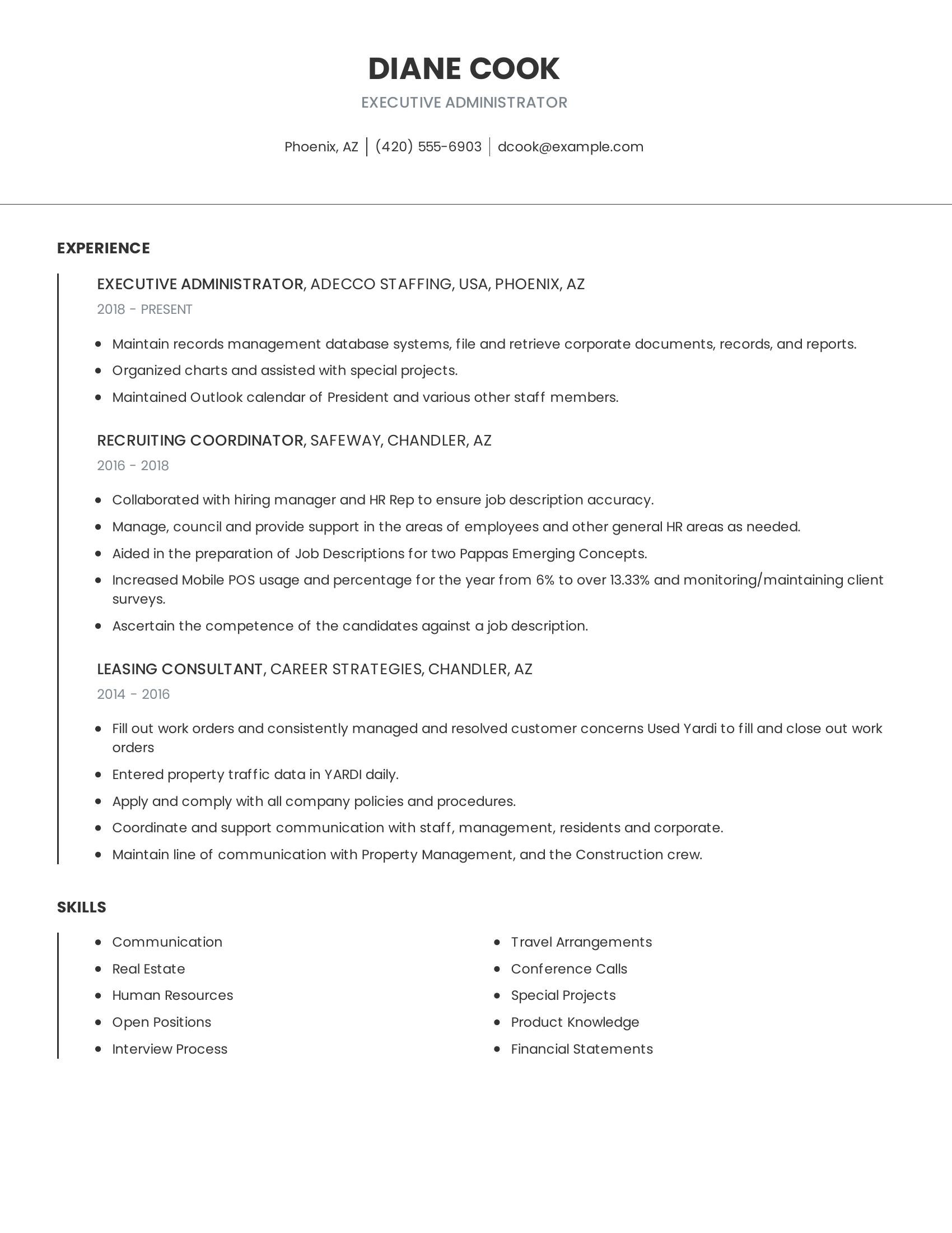 Executive Administrator resume example