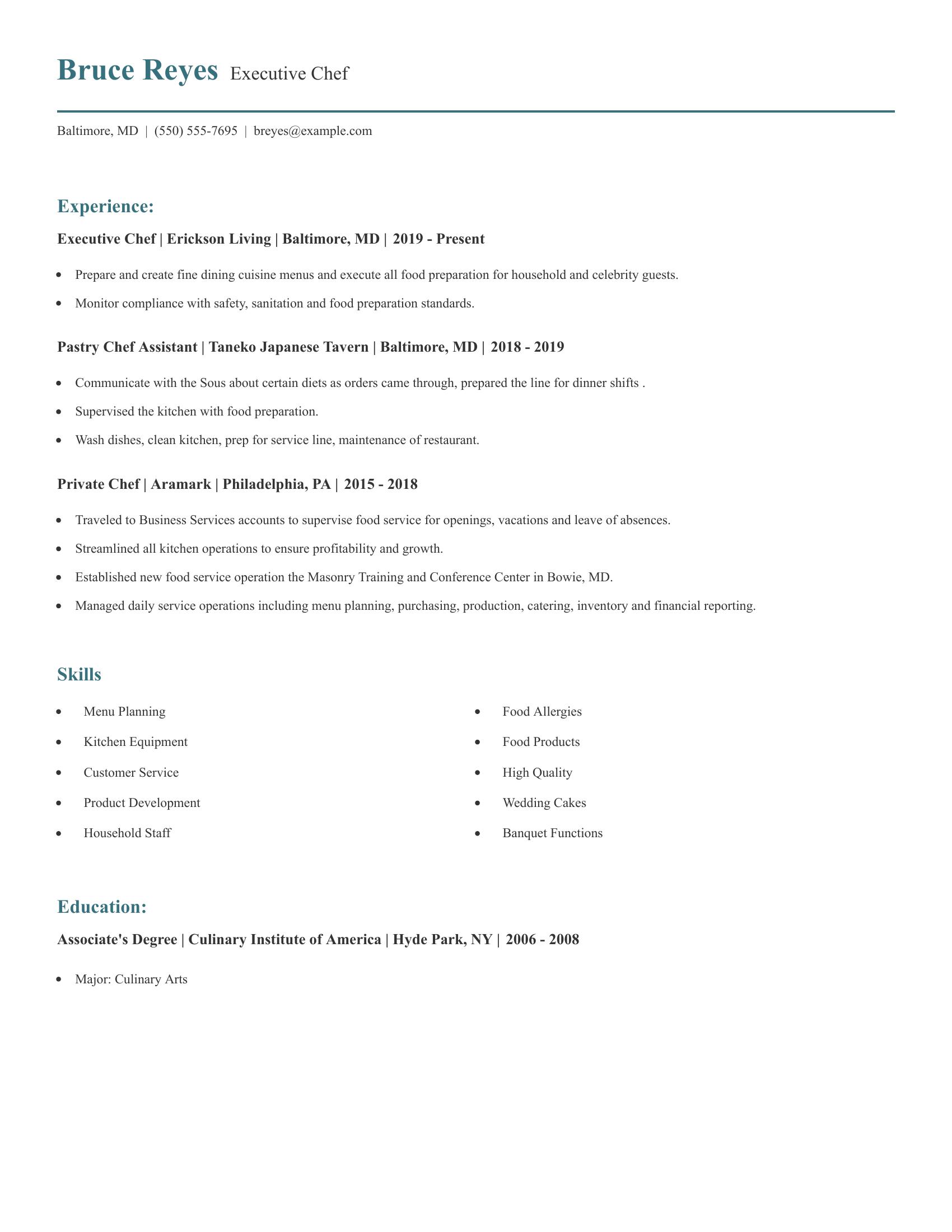 Executive Chef resume example