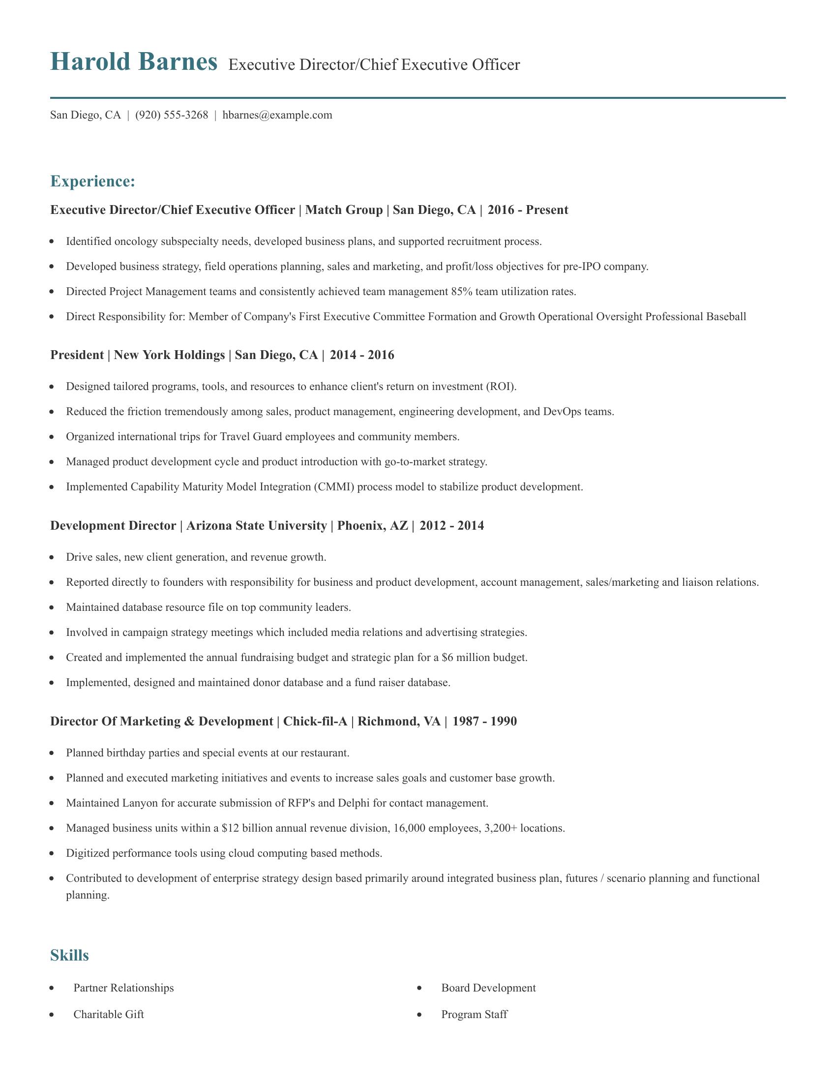 Executive Director/Chief Executive Officer resume example