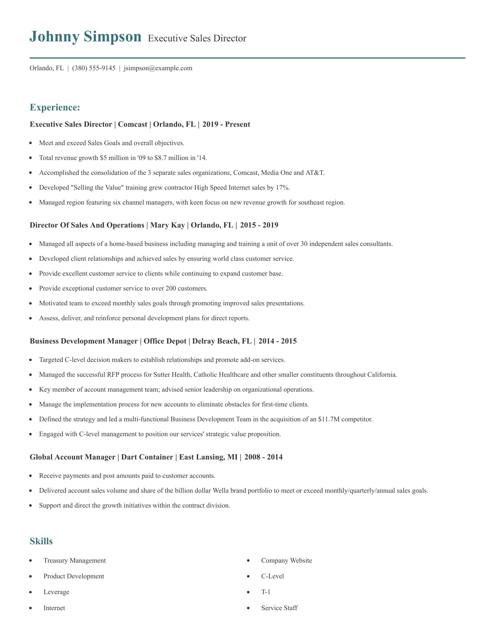 Executive Sales Director resume example