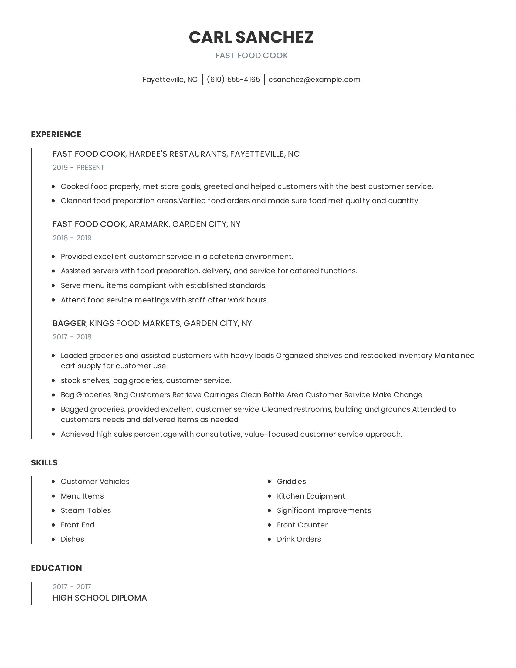 Fast Food Cook resume example