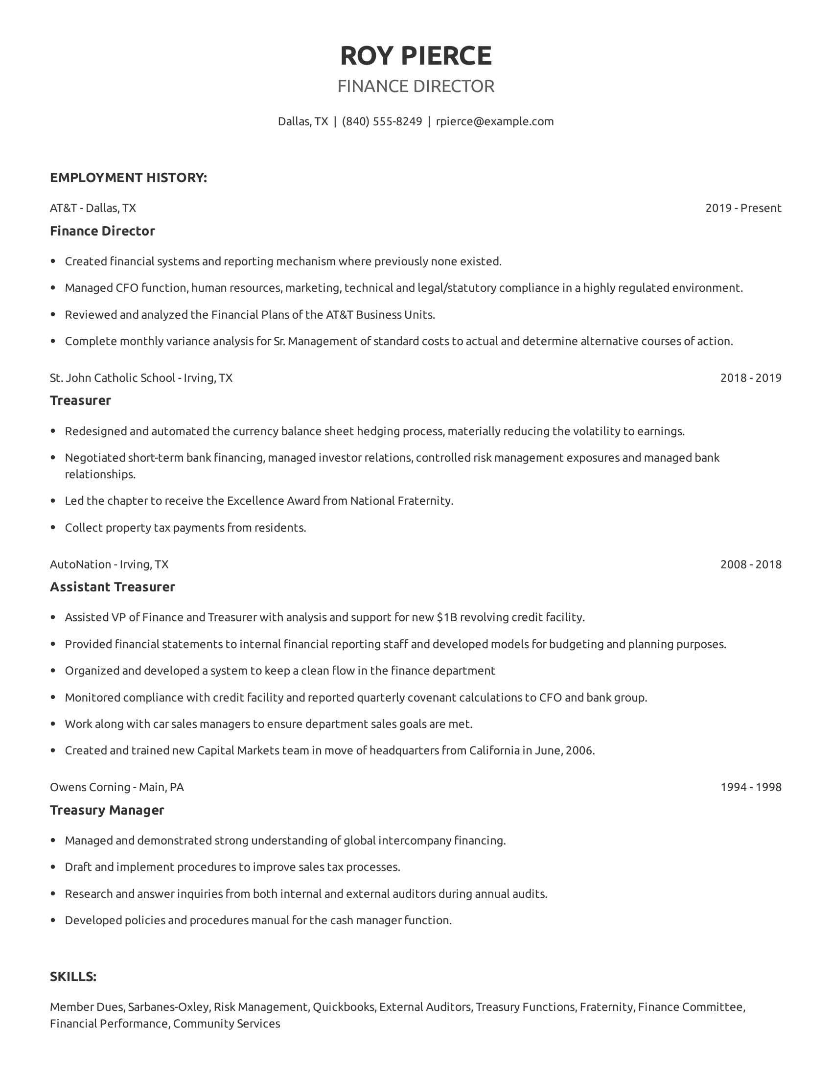 Finance Director resume example