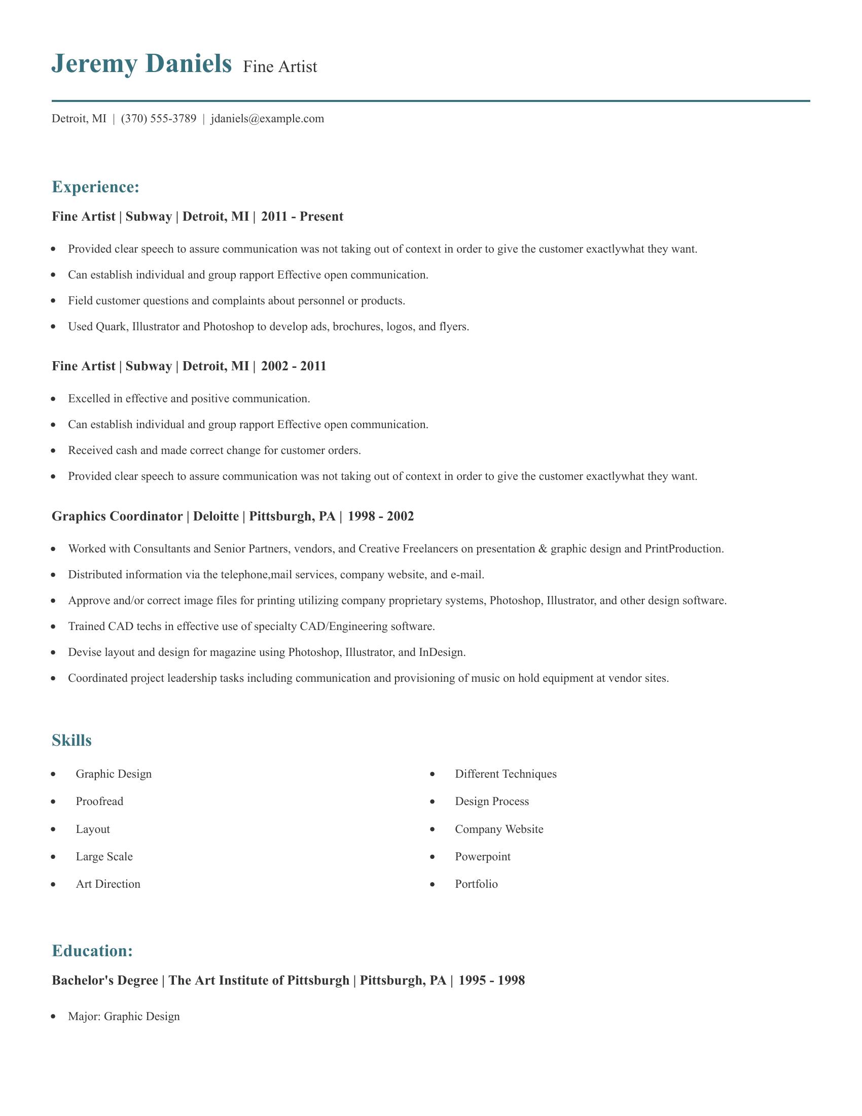 Fine Artist resume example