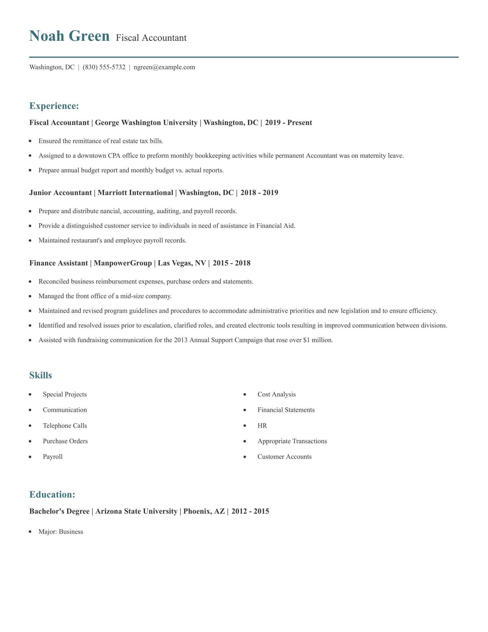 Fiscal Accountant resume example