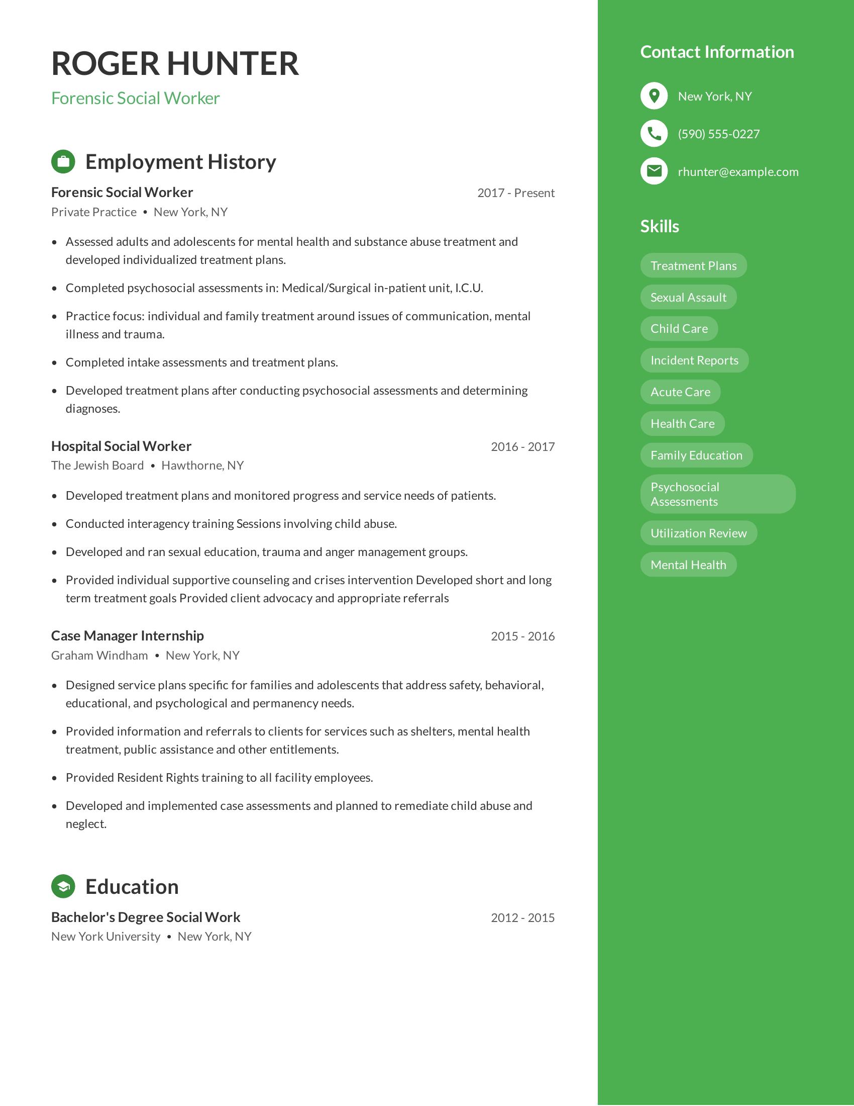 Forensic Social Worker resume example