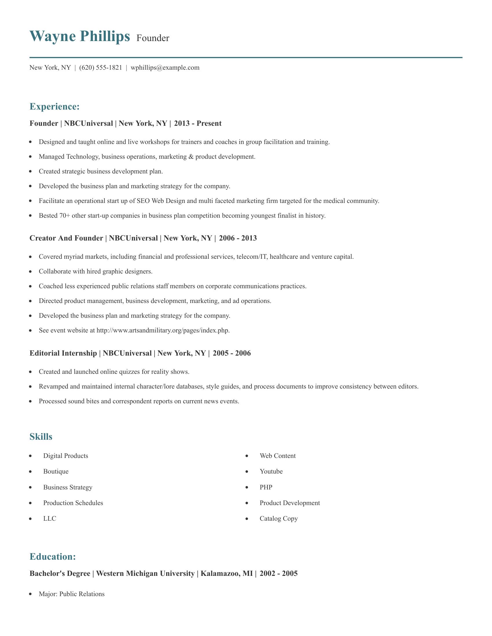 Founder resume example