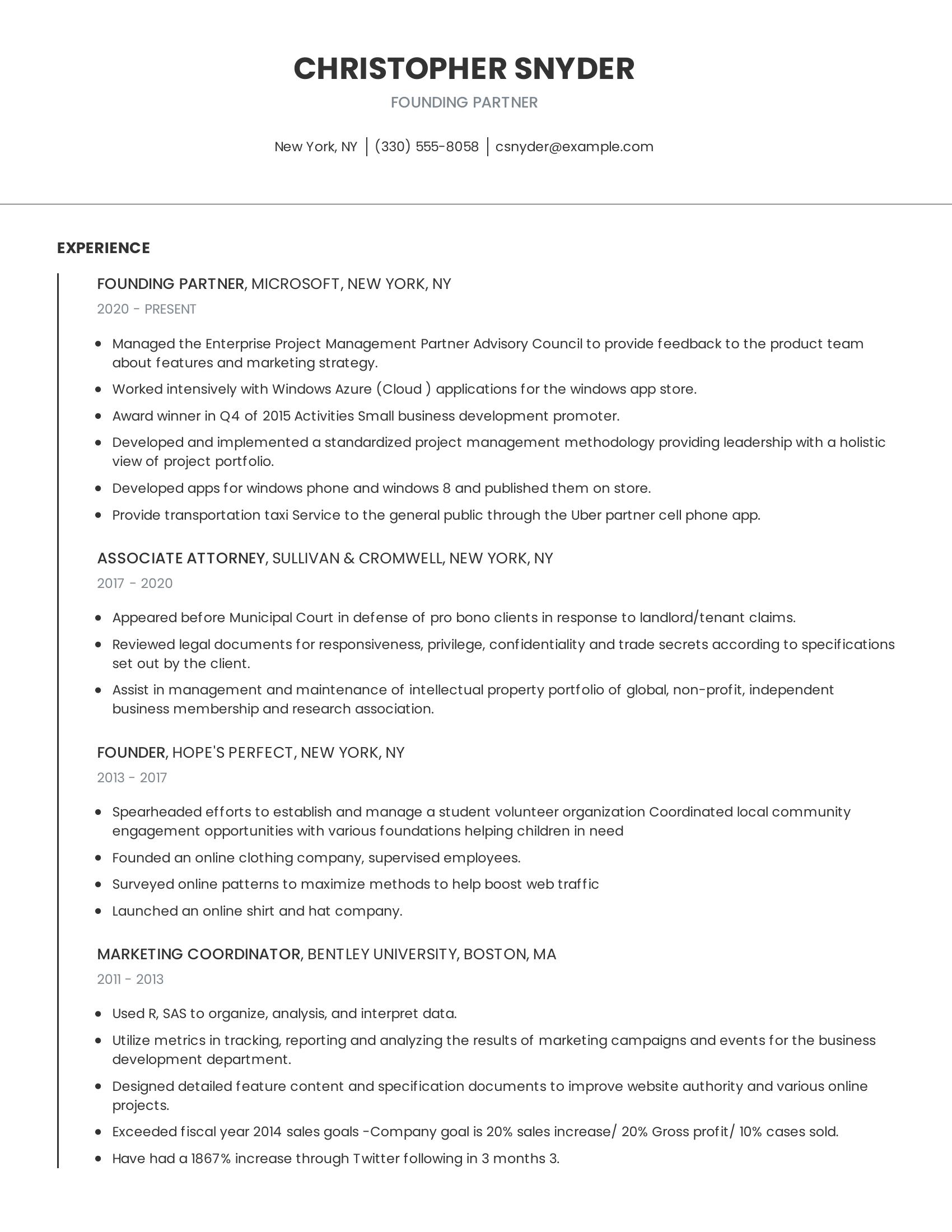 Founding Partner resume example