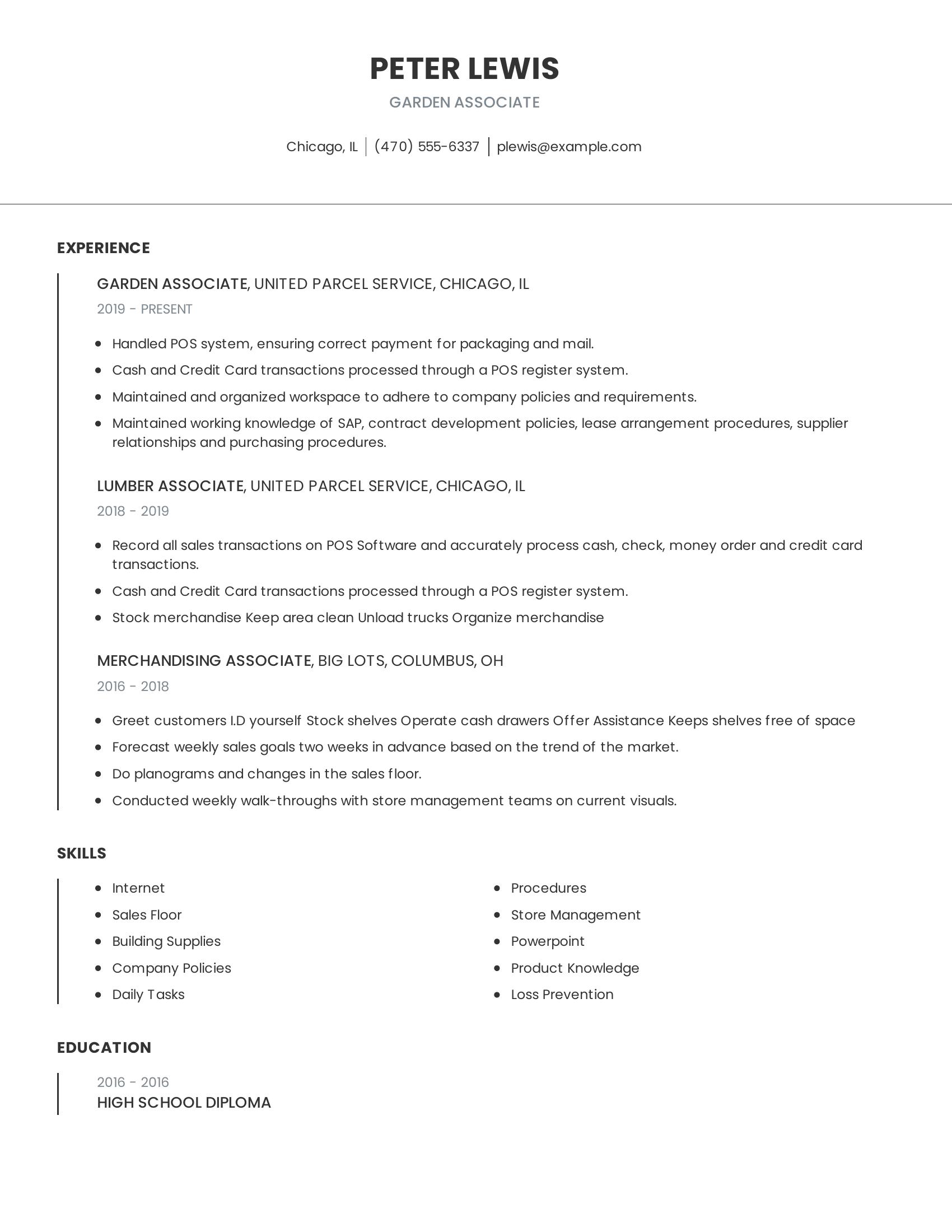 Garden Associate resume example